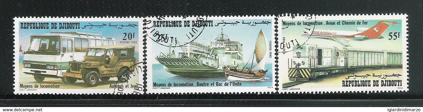 REPUBLIQUE DE DJIBOUTI - 1982 - 3 VALORI OBLITERATI DEDICATI AI MEZZI DI LOCOMOZIONE - IN OTTIME CONDIZIONI. - Gibuti (1977-...)