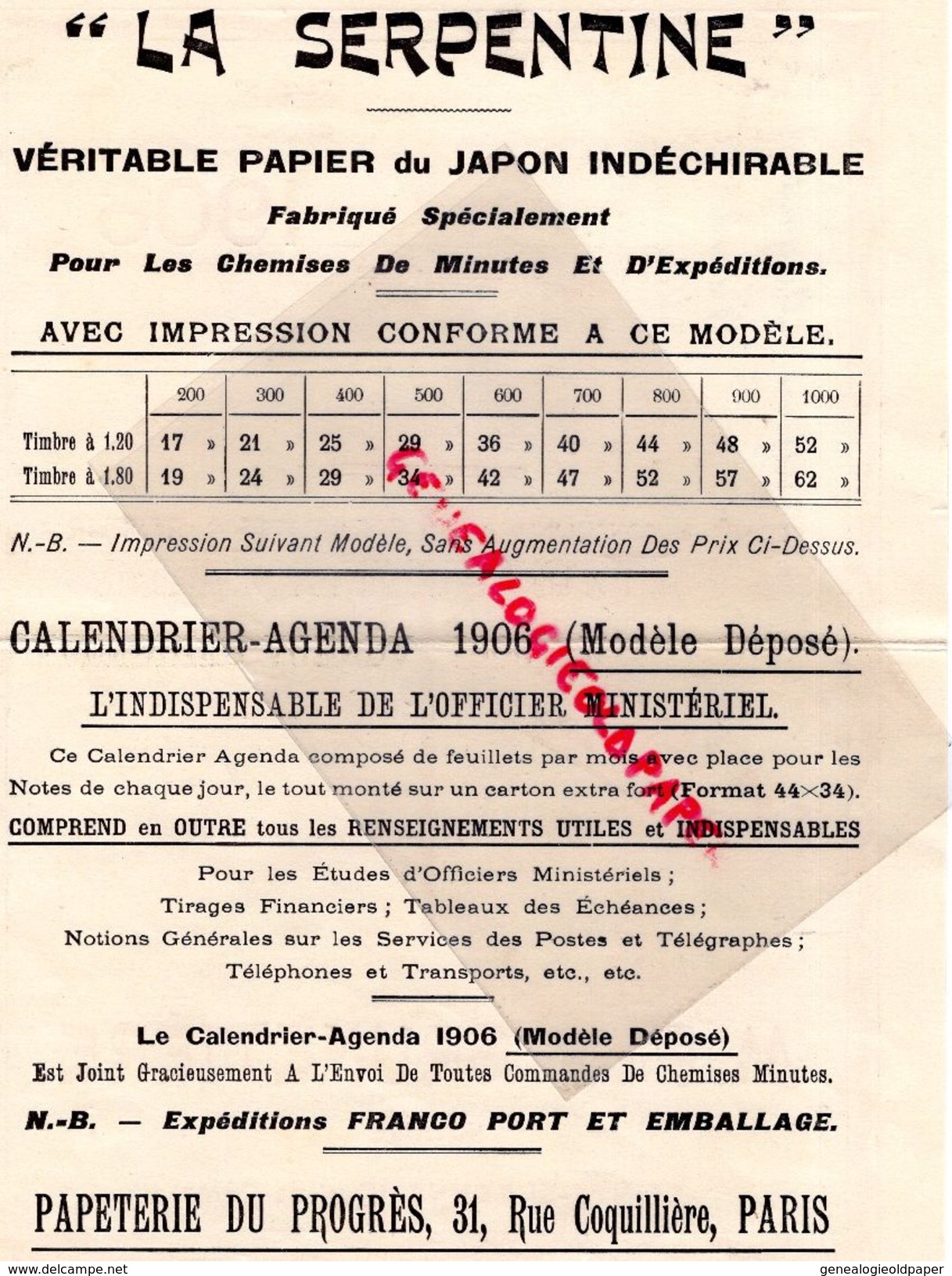 63-SAINTE SUZANNE-PIERRE BRUNETIERE LA SERPENTINE-VERITABLE PAPIER JAPON-75-PAPETERIE DU PROGRES-31 RUE COQUILLIERE-1906 - Imprimerie & Papeterie