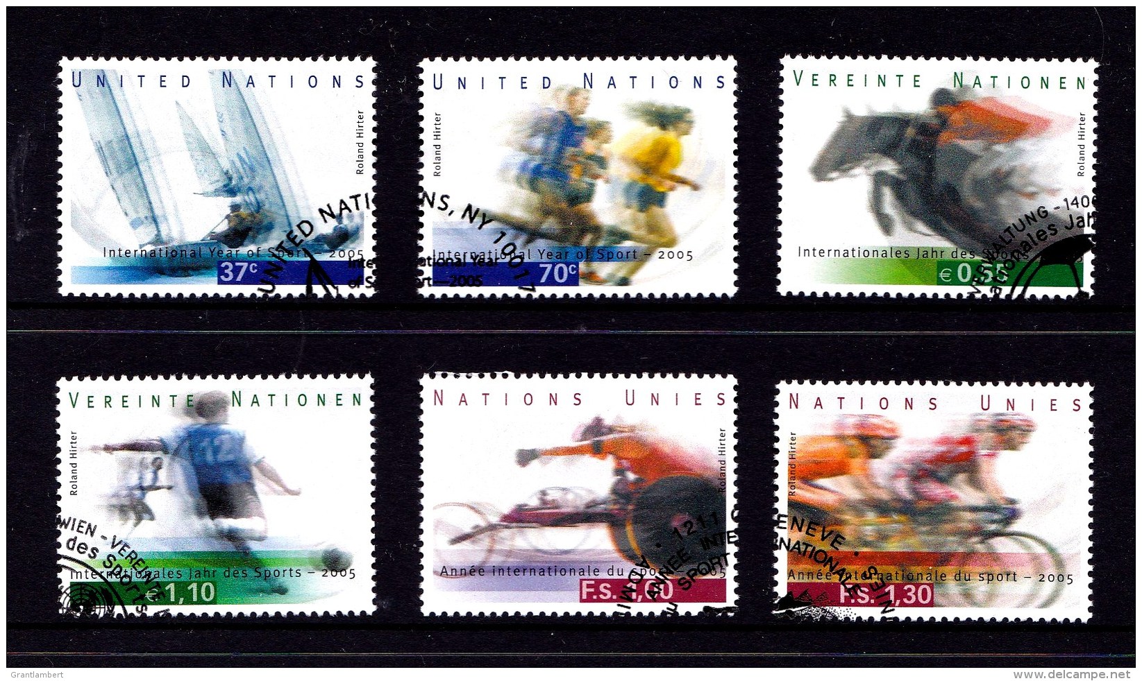 United Nations 2005 International Year Of Sport Set Of 6 Used - All 3 Offices - New York/Geneva/Vienna Joint Issues