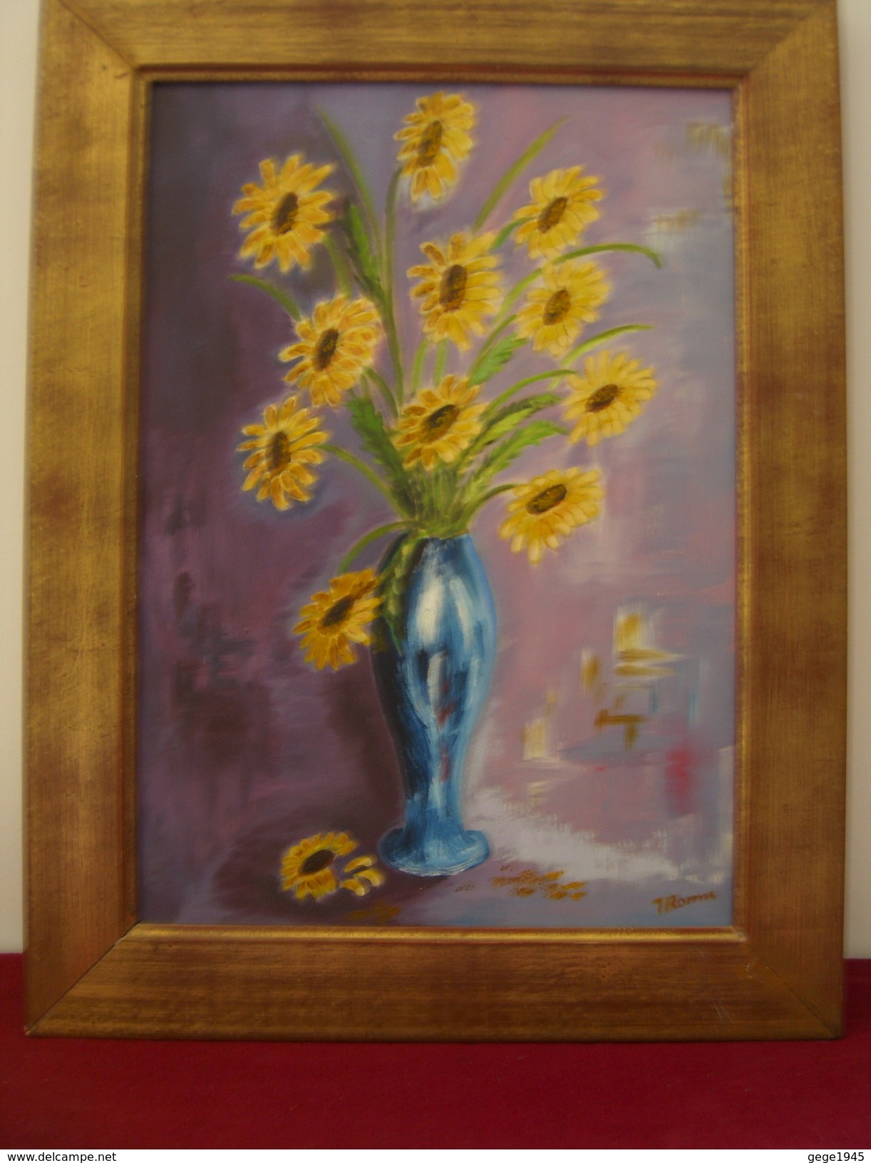 Tableau  Avec  Cadre  Bois   "  Bouquet  De  Fleurs    "  (  56 Cm X  42,5 Cm ) - Aquarelles