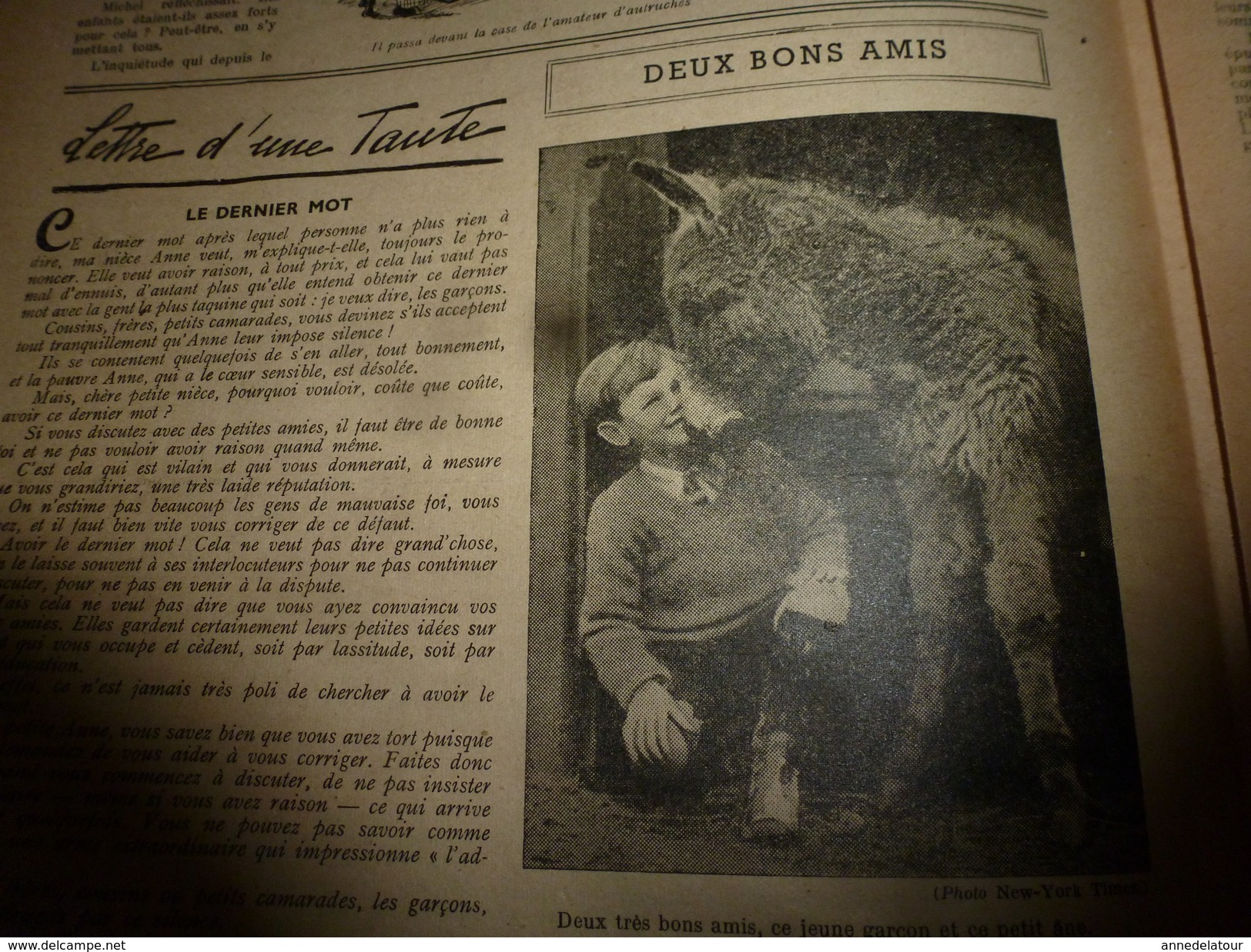 1948  LSDS :Boite Aux ILLUSIONS ; Bécassine; Très Bons Amis ---->Le Jeune Garçon Et Le Petit âne  (photo New-York Times) - La Semaine De Suzette