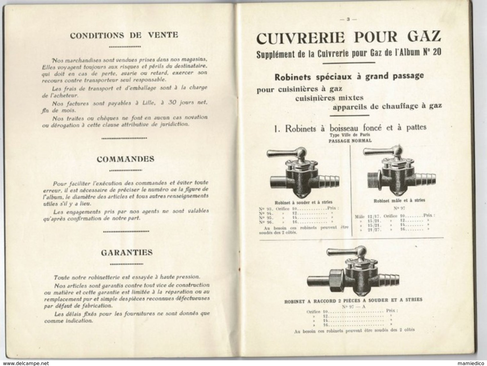 Catalogue ROBINETTERIE GENERALE Pour EAU GAZ VAPEUR BIERE SANITAIRE ESSENCE Ets Victor CATRY Et Cie à LILLE - Reclame