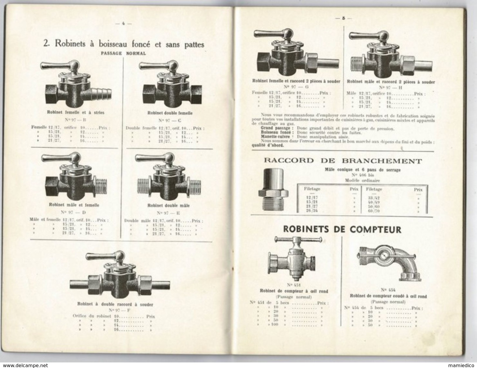 Catalogue ROBINETTERIE GENERALE Pour EAU GAZ VAPEUR BIERE SANITAIRE ESSENCE Ets Victor CATRY Et Cie à LILLE - Publicités