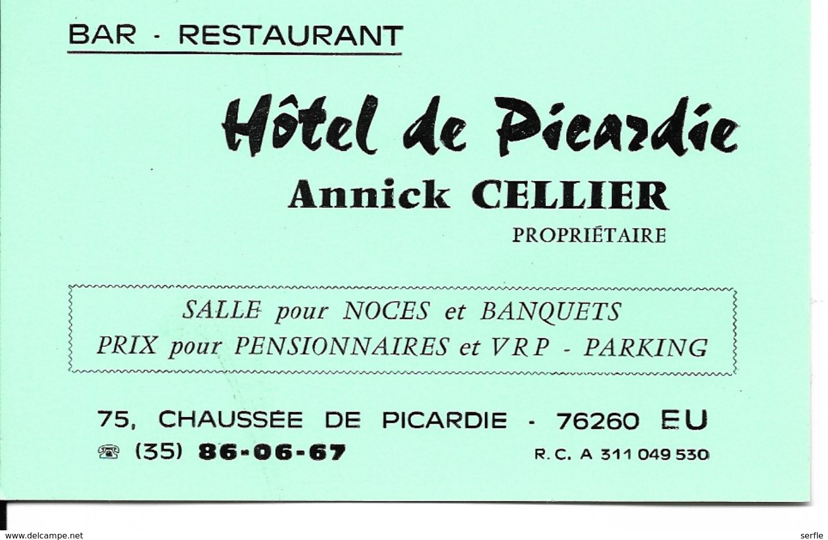 76 - Eu - Carte Commerciale Bar-restaurant "Hôtel De Picardie" - Eu