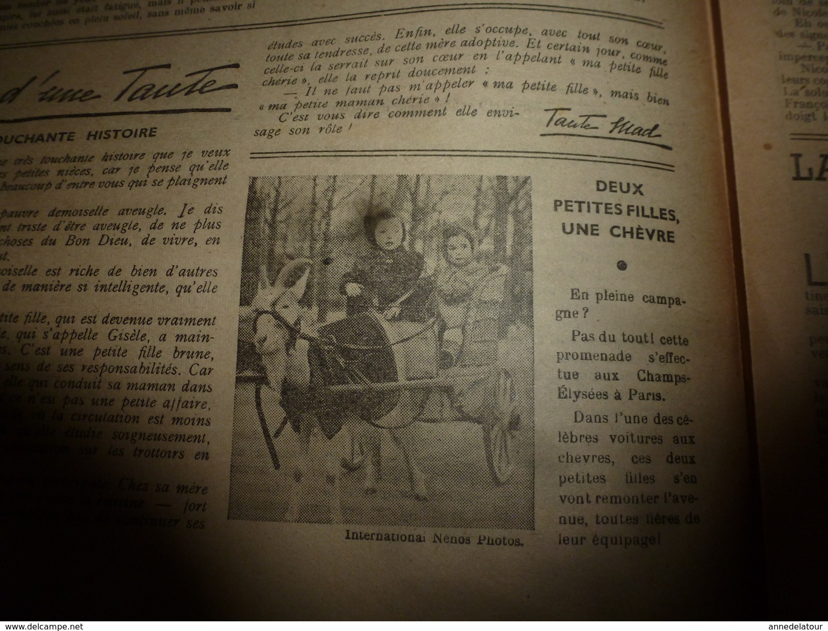 1948  LSDS  : 2 Petites Filles Remontent Les Champs-Elysées En Charrette Attelée Par Une Petite Chèvre ( Photo Nénos) - La Semaine De Suzette