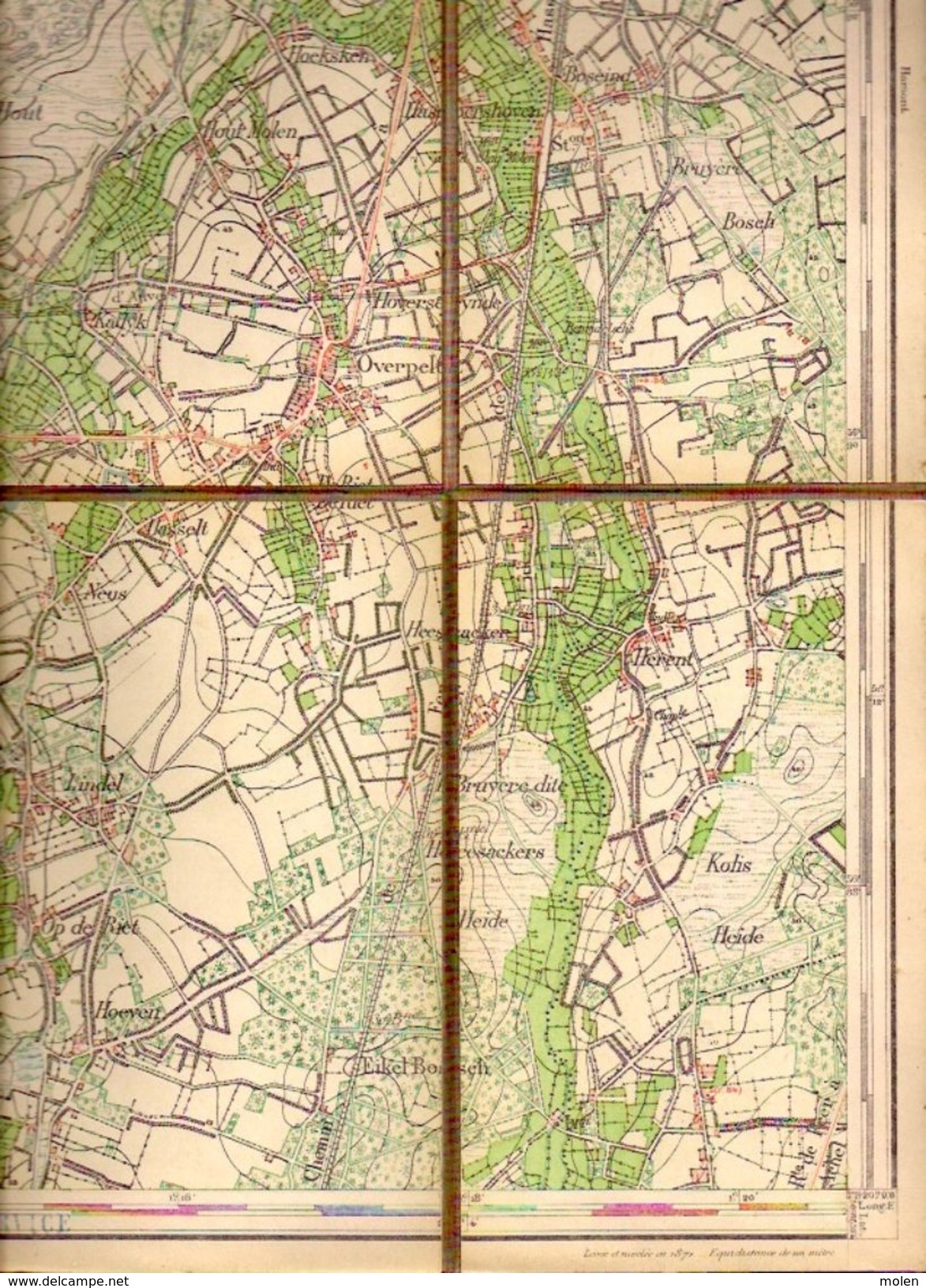 Zeer Oude Militaire STAFKAART 17/4 Op Linnen Situatie 1871 OVERPELT NEERPELT HERENT HAAIENHOEK LINDEL HOEVEN PELT S835 - Overpelt