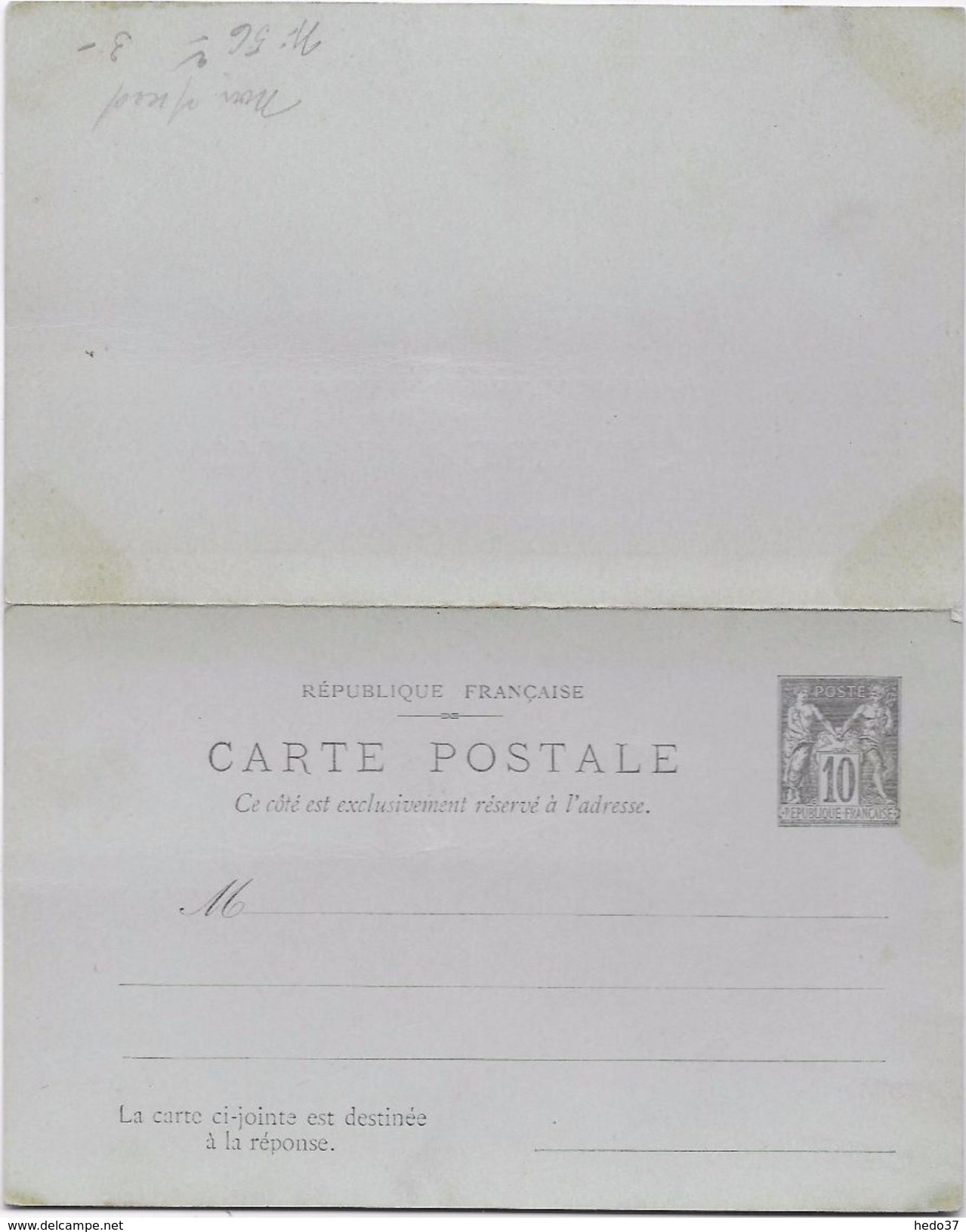 France Entiers Postaux - 10 C Noir - Type Sage - Carte Postale Avec Réponse Payée -  Neuf - B/TB - Postales Tipos Y (antes De 1995)