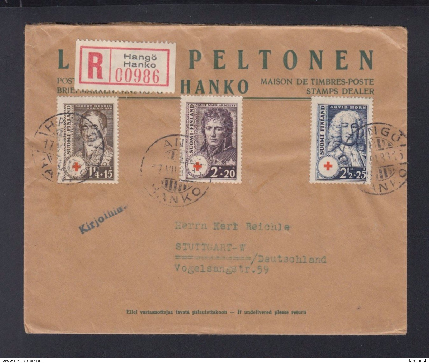 Finnland R-Brief 1936 Rotes Kreuz Marken - Covers & Documents