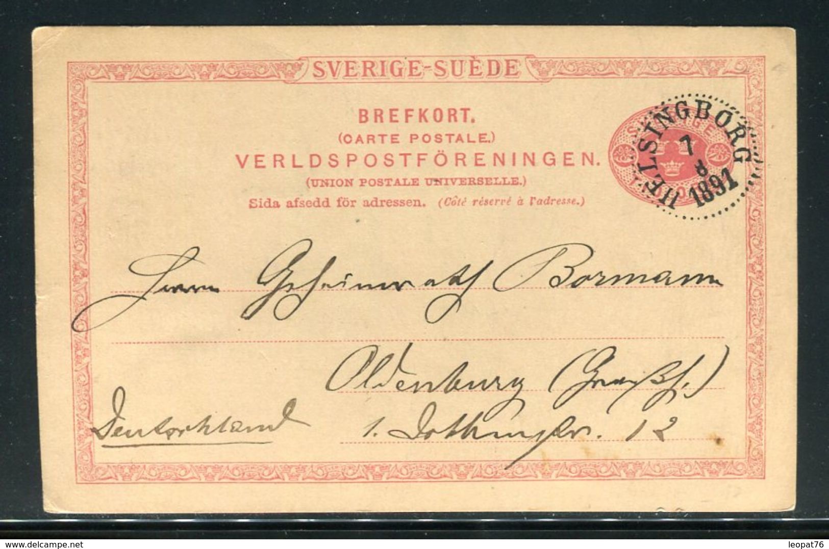 Suède - Entier Postal De Helsingborg Pour L 'Allemagne En 1891 - Ref N 157 - Entiers Postaux