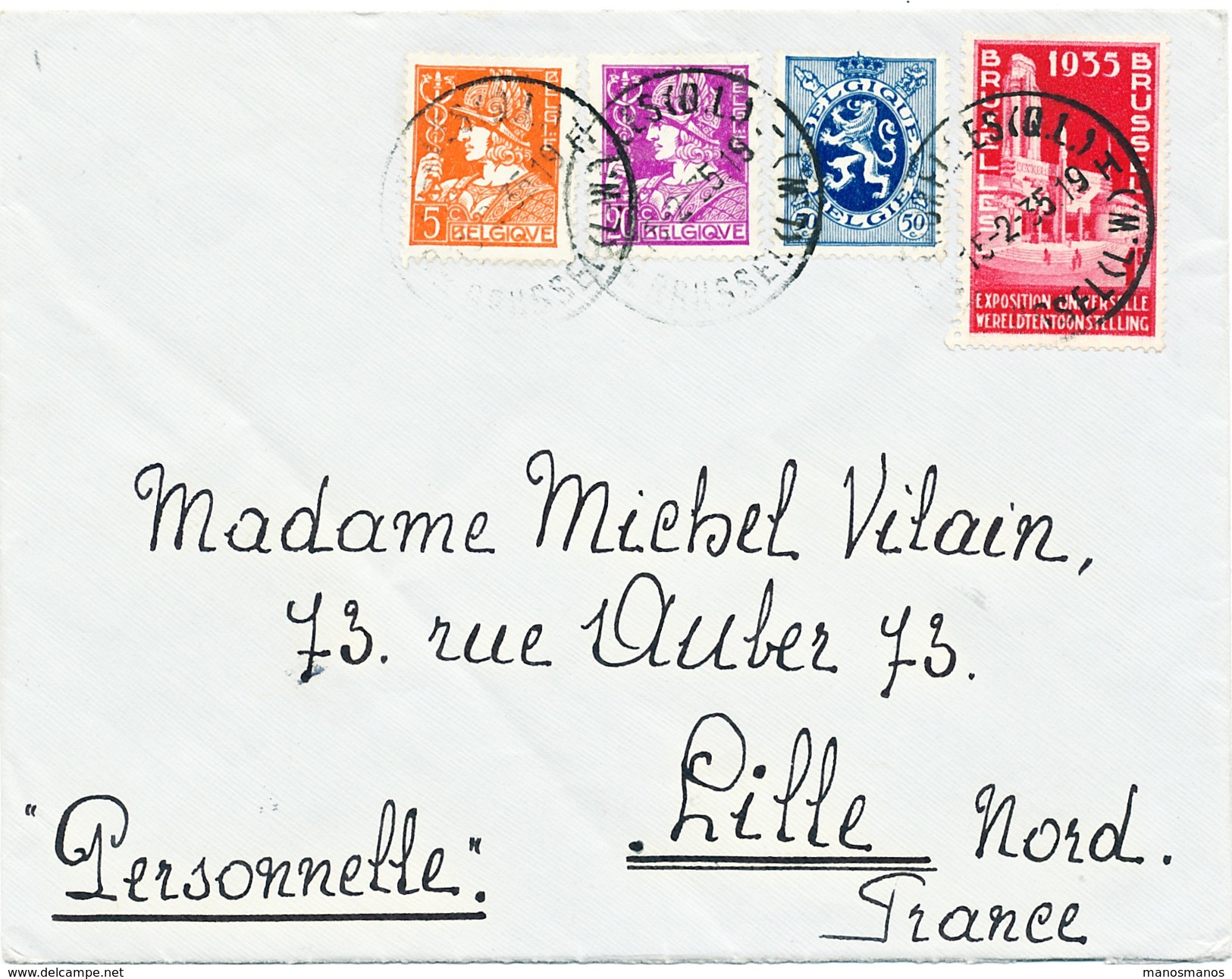 673/25 - Lettre TP Cérès Mercure Et Expo 1935 BRUXELLES QL 1935 Vers LILLE France - TARIF EXACT 1 F 75 - 1932 Ceres And Mercurius