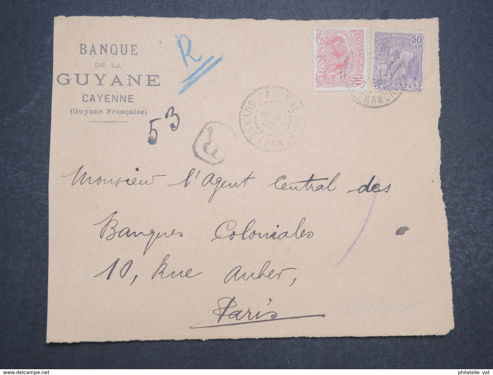 GUYANNE FRANçAISE - Devant De Lettre Recommandé Pour Paris - Pas Courant - Mars 1922 - P22037 - Lettres & Documents