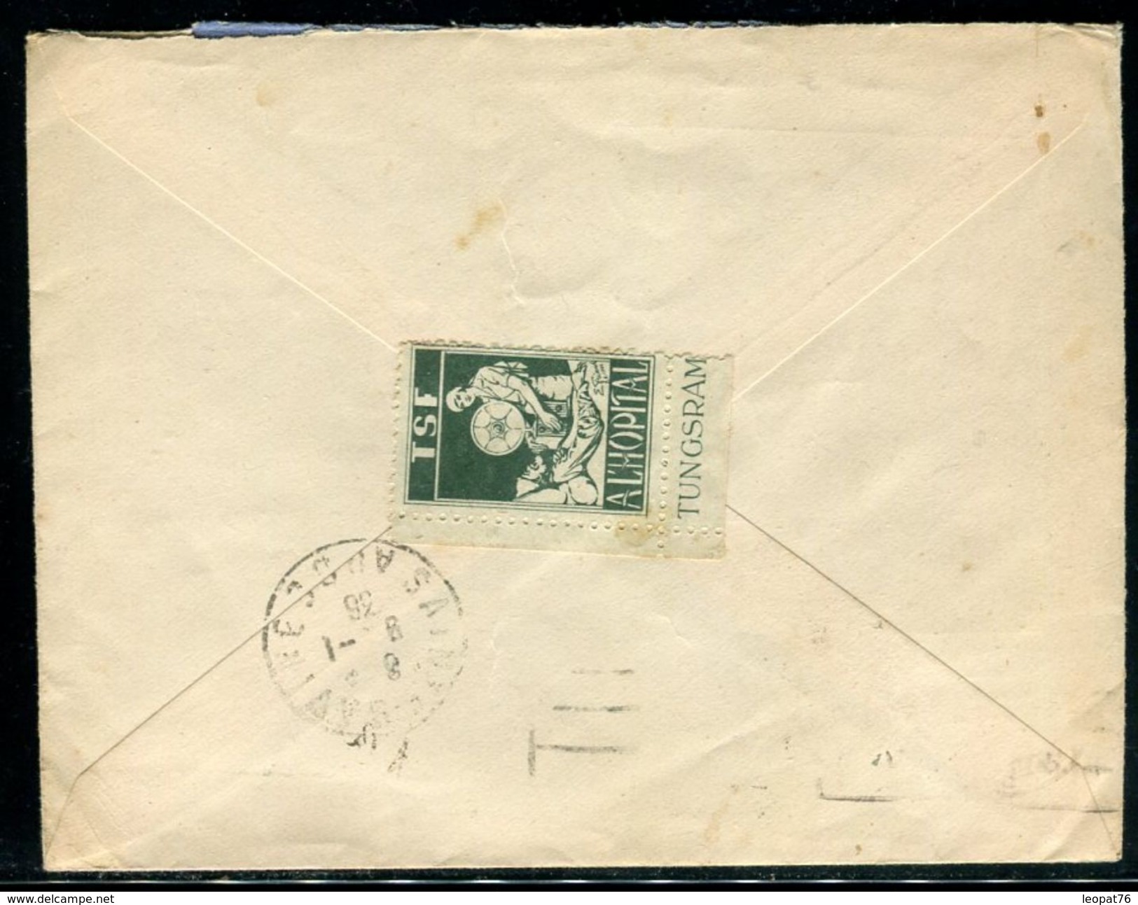 Algérie - Enveloppe De Alger Pour La France En 1936 , Vignette Au Verso  " TSF à L 'Hôpital "- Ref N 175 - Lettres & Documents