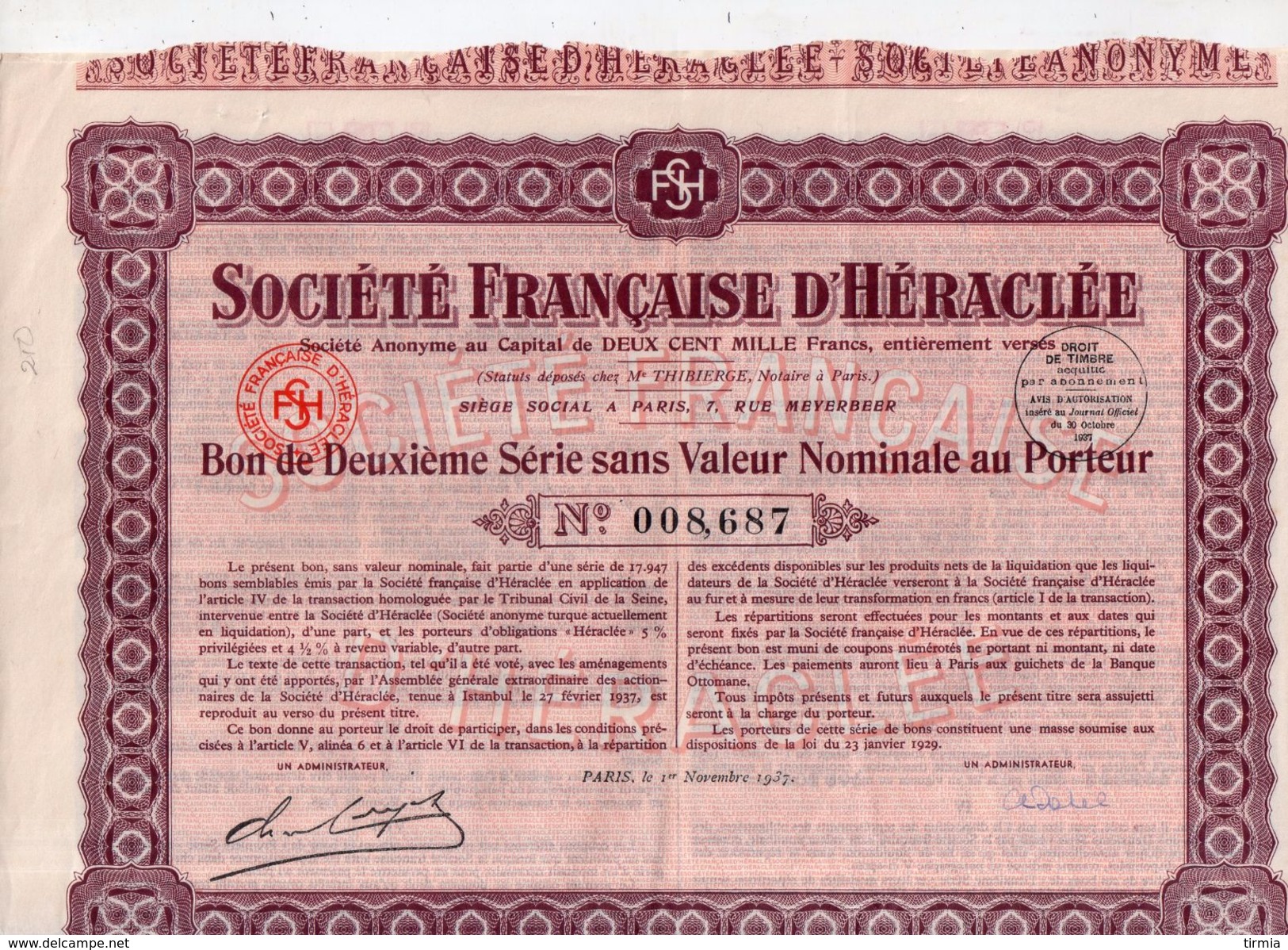 Société Française D' Héraclée - 1937 - Textile