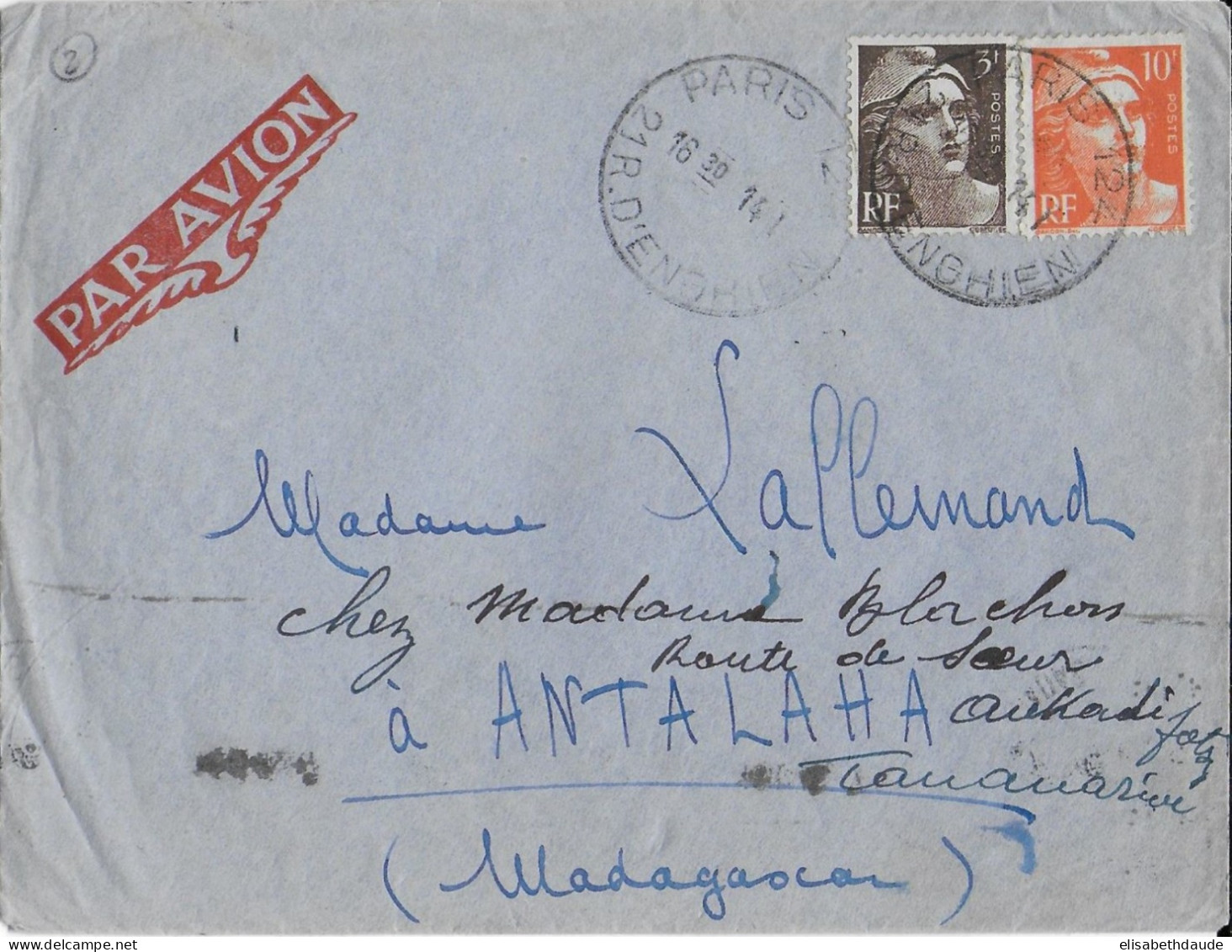 1946 - GANDON - LETTRE Par AVION De PARIS Avec OBLITERATION PNEUMATIQUE ! => MADAGASCAR - DESTINATION ! - 1945-54 Marianne (Gandon)