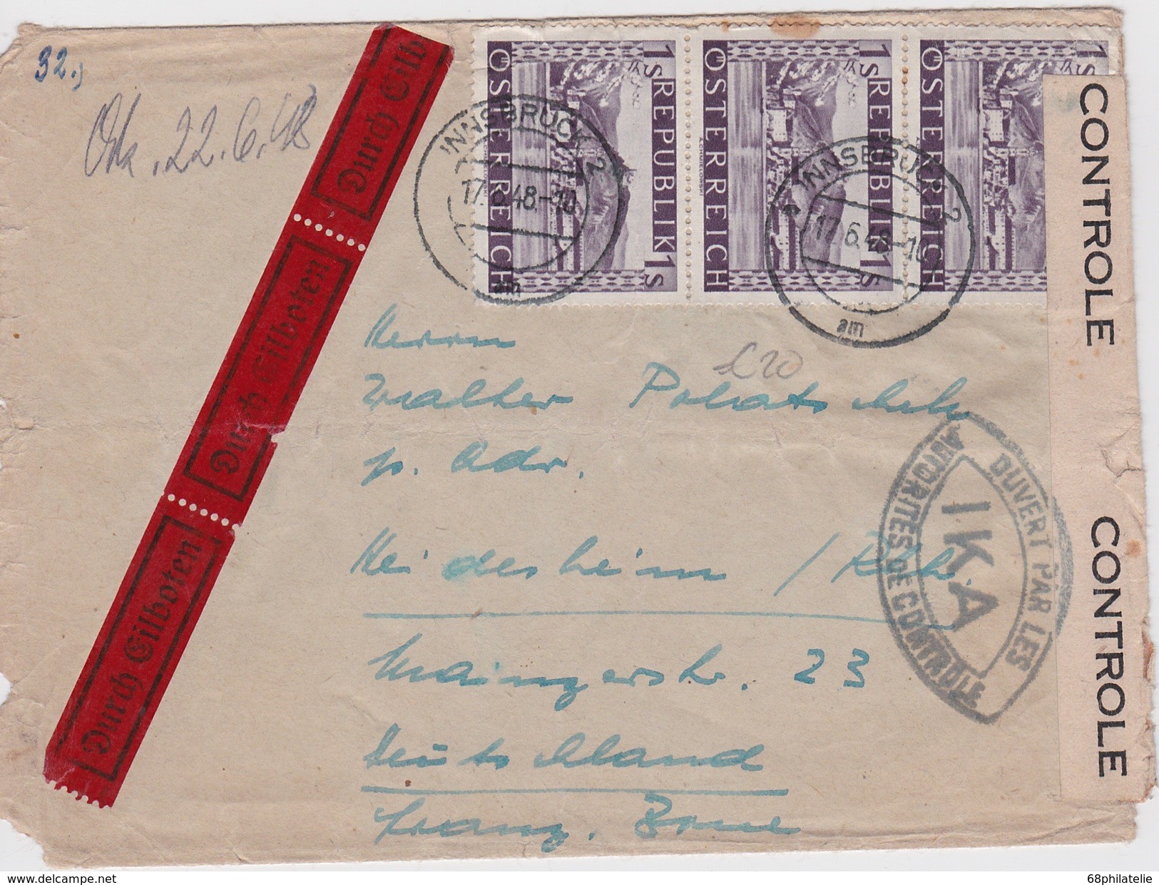 AUTRICHE 1948 LETTRE CENSUREE DE INNSBRUCK EN EXPRES - Briefe U. Dokumente