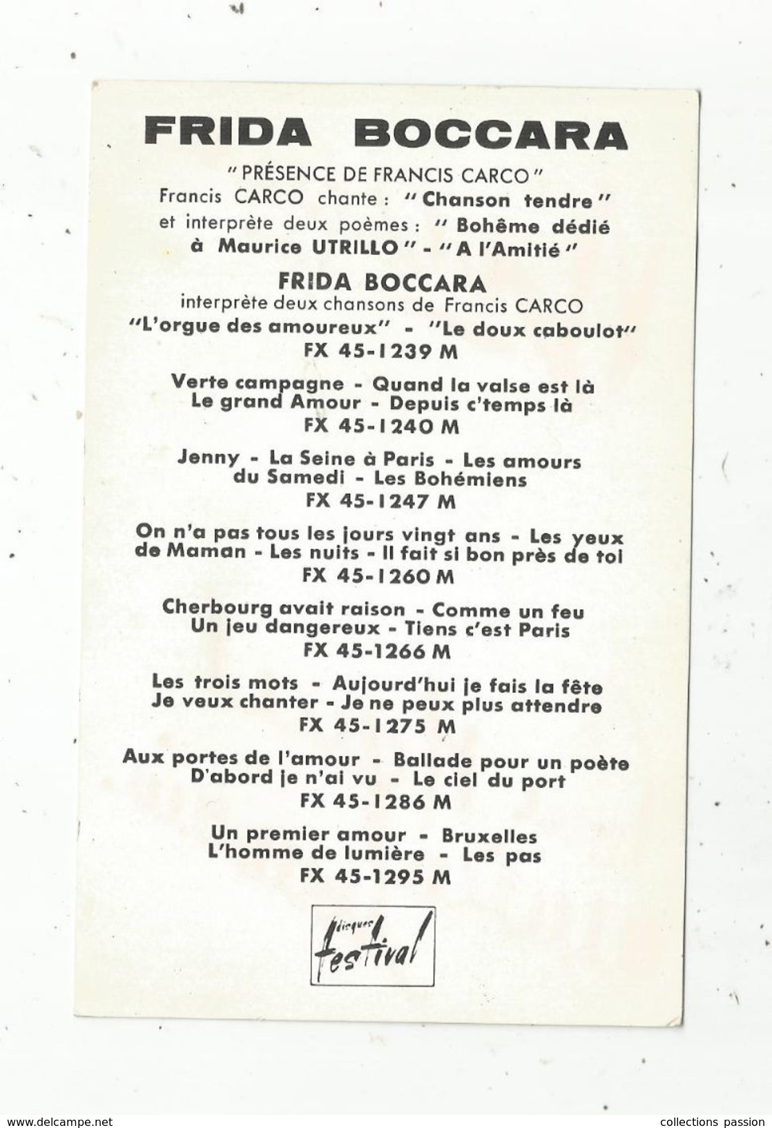 Cp , Spectacle , Artiste , FRIDA BOCCARA , Dédicacée ; 2 Scans - Artistas