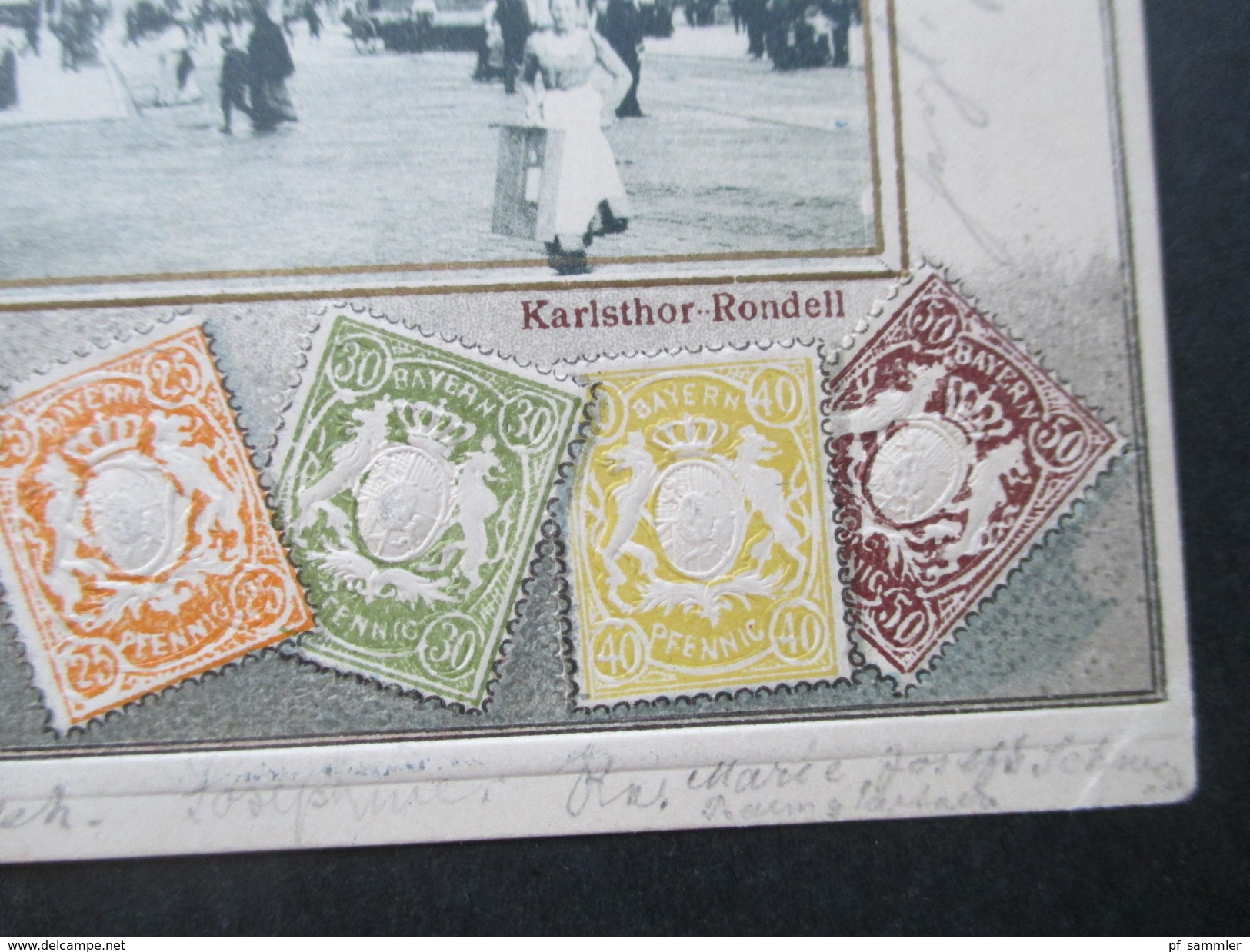 AK Bayern Mehrbildkarte Briefmarken Bayern Und München Philatelie Ansichtskarten Carl Otto Hayd. Verschobener Druck!!! - Stamps (pictures)