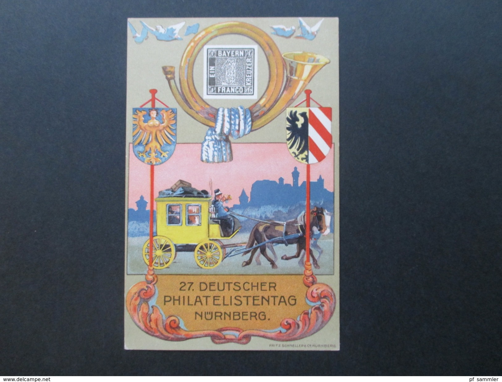 AK Bayern Künstlerkarte 27. Deutscher Philatelistentag Nürnberg 1921. Privatganzsache Mit Vignetten! Fritz Schneller - Briefmarken (Abbildungen)