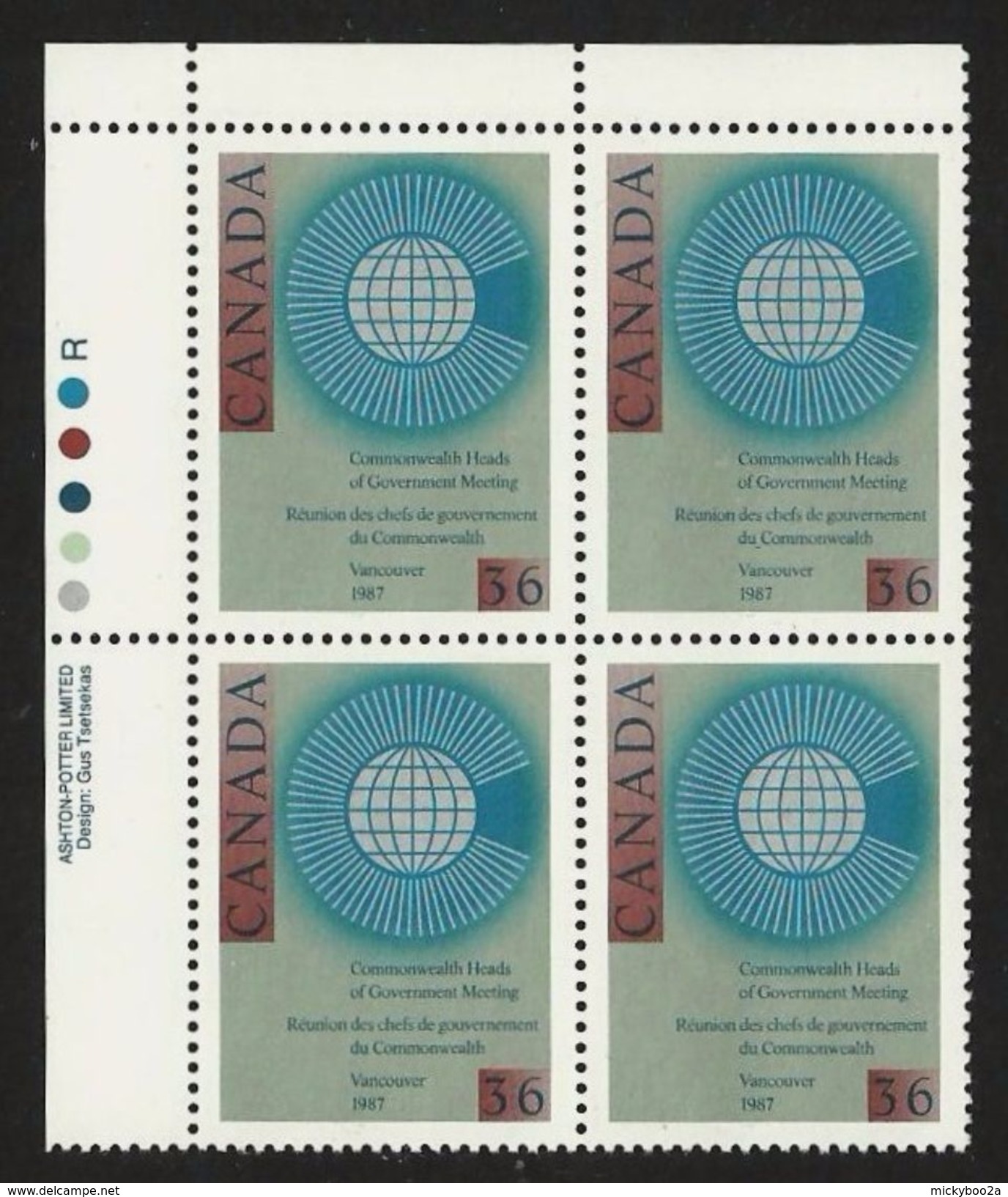 CANADA 1987 COMMONWEALTH MEETING CYLINDER BLOCK SET MNH - Unused Stamps