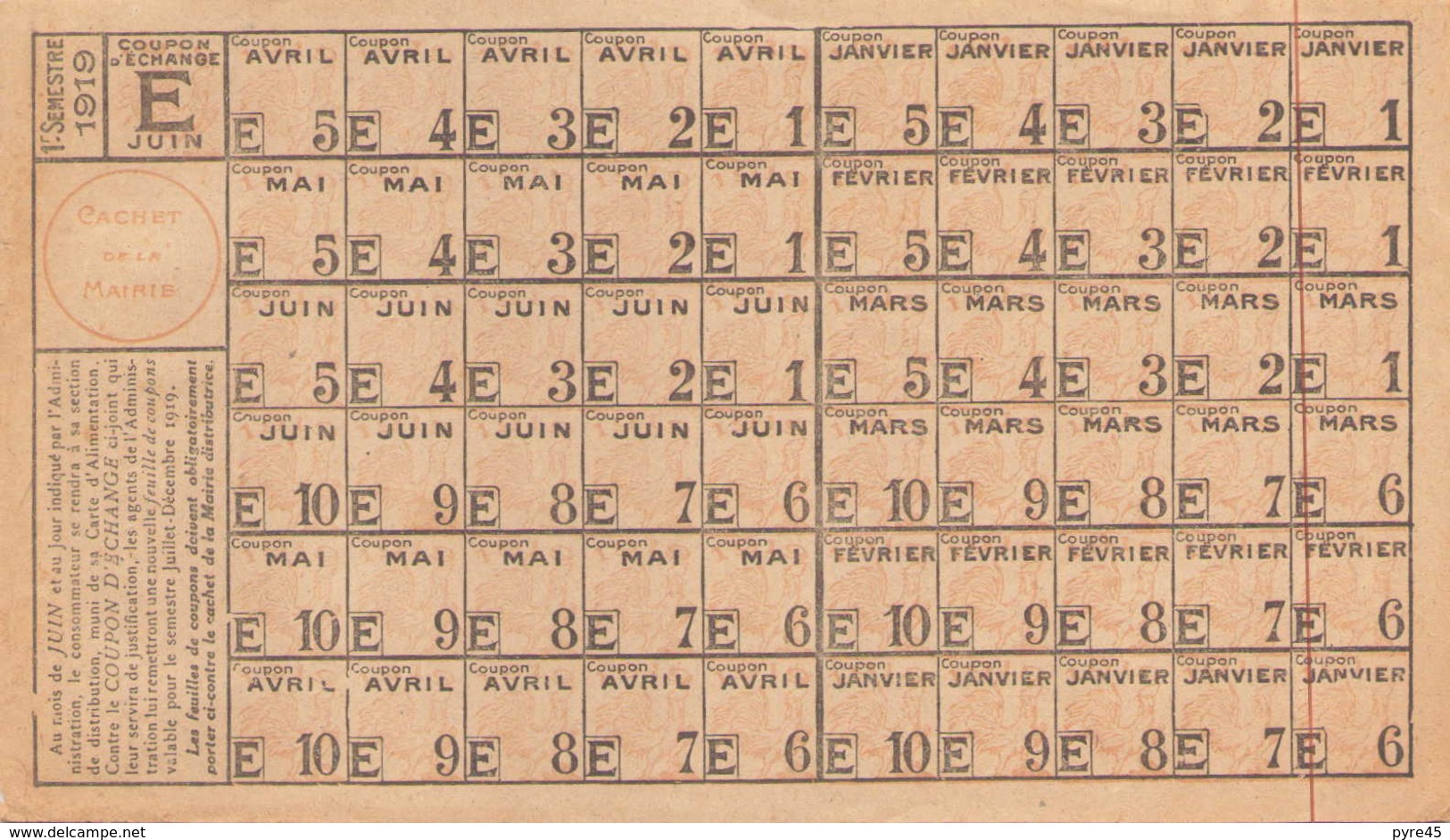 Coupon D'échange Non Utilisé Du 1 Er Semestre 1919 - Documents