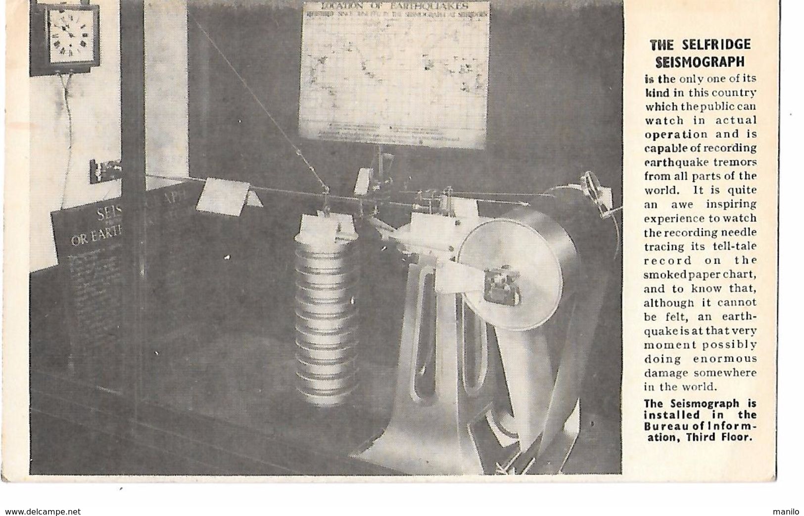 THE SELFRIDGE SEISMOGRAPH - 400 Oxford Street - London  - Voyagé En 1938 (sismographe) - Astronomia