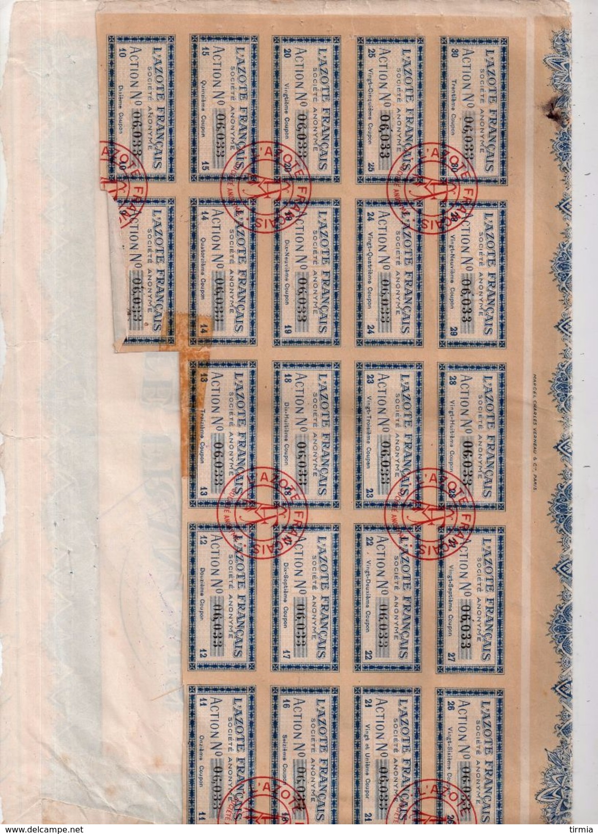 L' Azote Français - Action De 100 Francs Au Porteur - 1926 - Textile