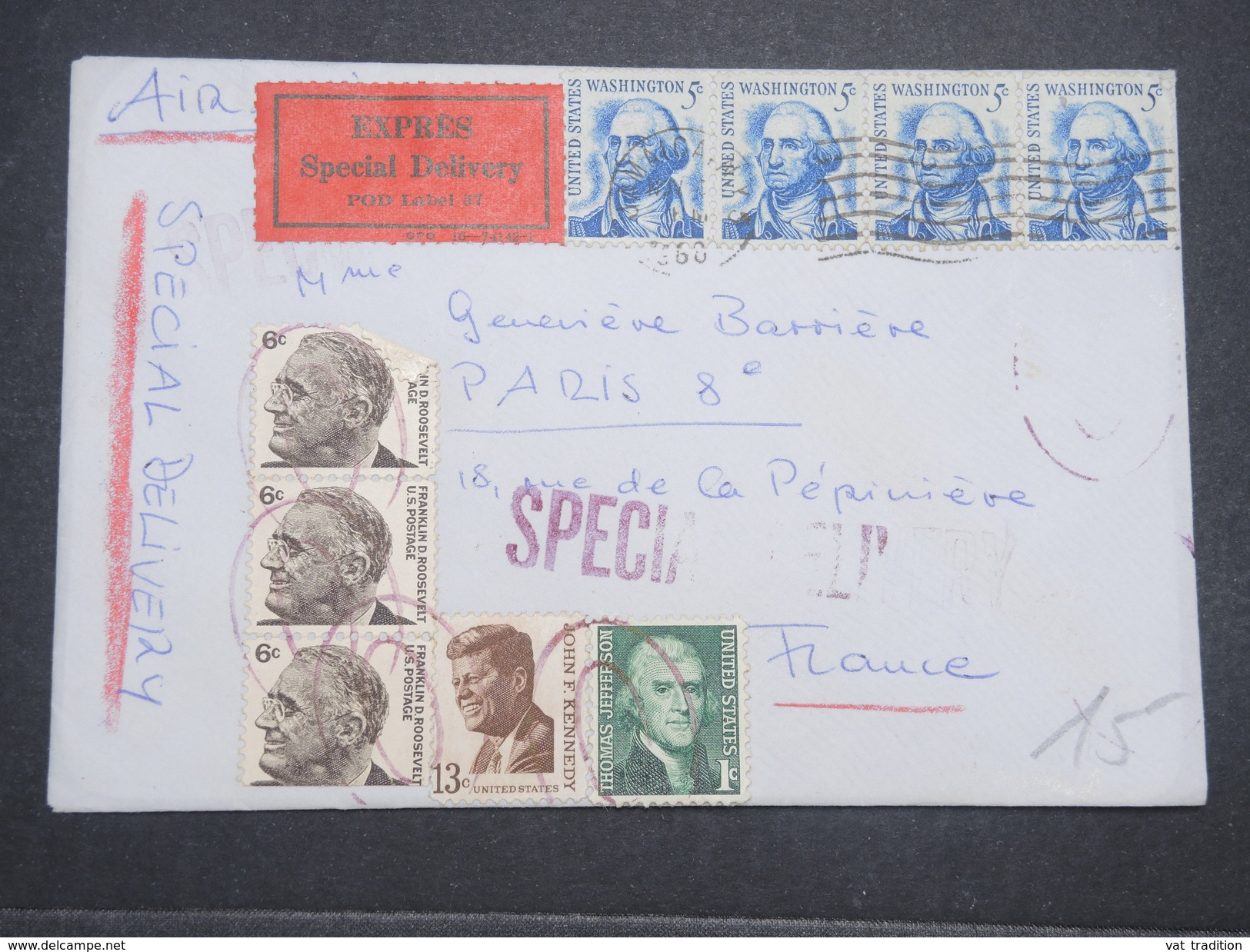 ETATS UNIS - Enveloppe De New York Pour Paris En 1968 , étiquette Exprès Special Delivery - L 9964 - Postal History