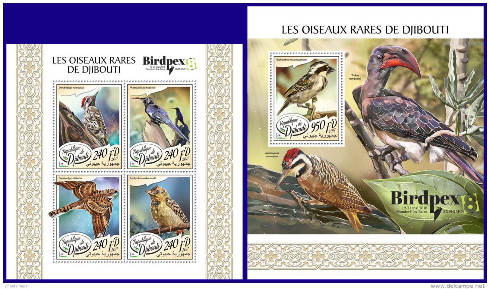 DJIBOUTI 2017 ** Rare Birds Seltene Vögel Oiseaux Rares Birdpex M/S+S/S - OFFICIAL ISSUE - DH1739 - Autres & Non Classés