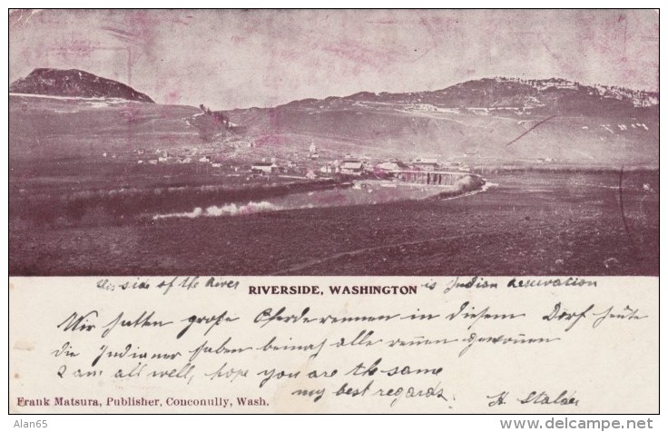 Riverside Washington, Panoramic View Of Town, C1900s Vintage Postcard, Sent To Switzerland - Other & Unclassified