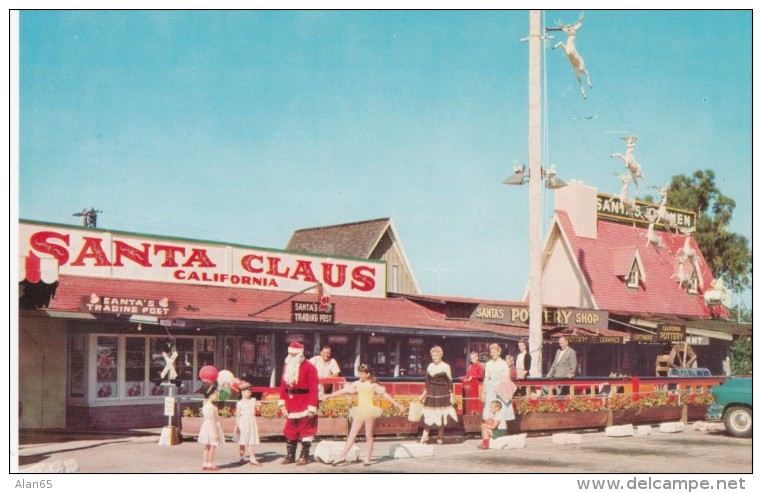 Santa Claus California Roadside Attraction Santa Village Miniature Train Ride Restaurant Pottery C1950s Vintage Postcard - Other & Unclassified