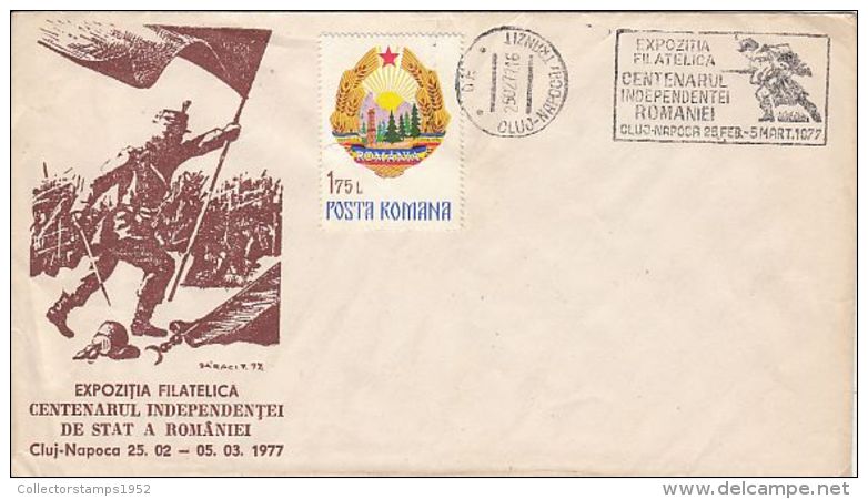 6040FM- ROMANIAN STATE INDEPENDENCE CENTENARY, INDEPENDENCE WAR, SPECIAL COVER, 1977, ROMANIA - Covers & Documents