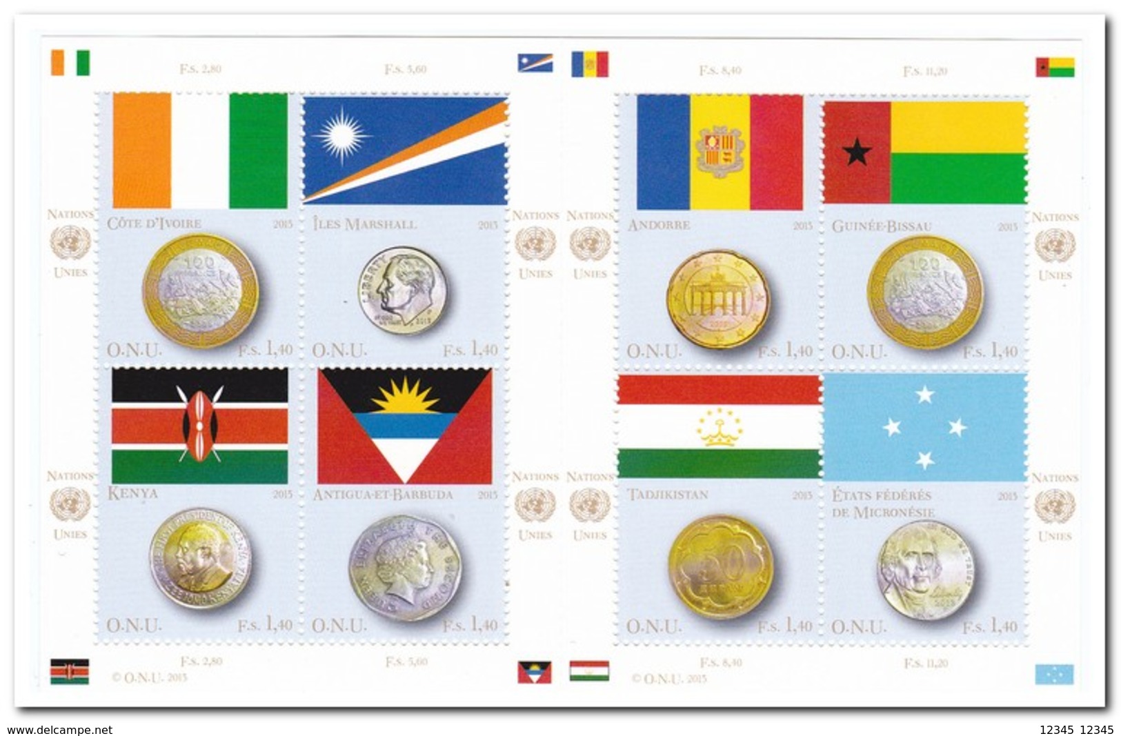 UNO Geneve 2013, Postfris MNH, Coins, Flags - Ongebruikt