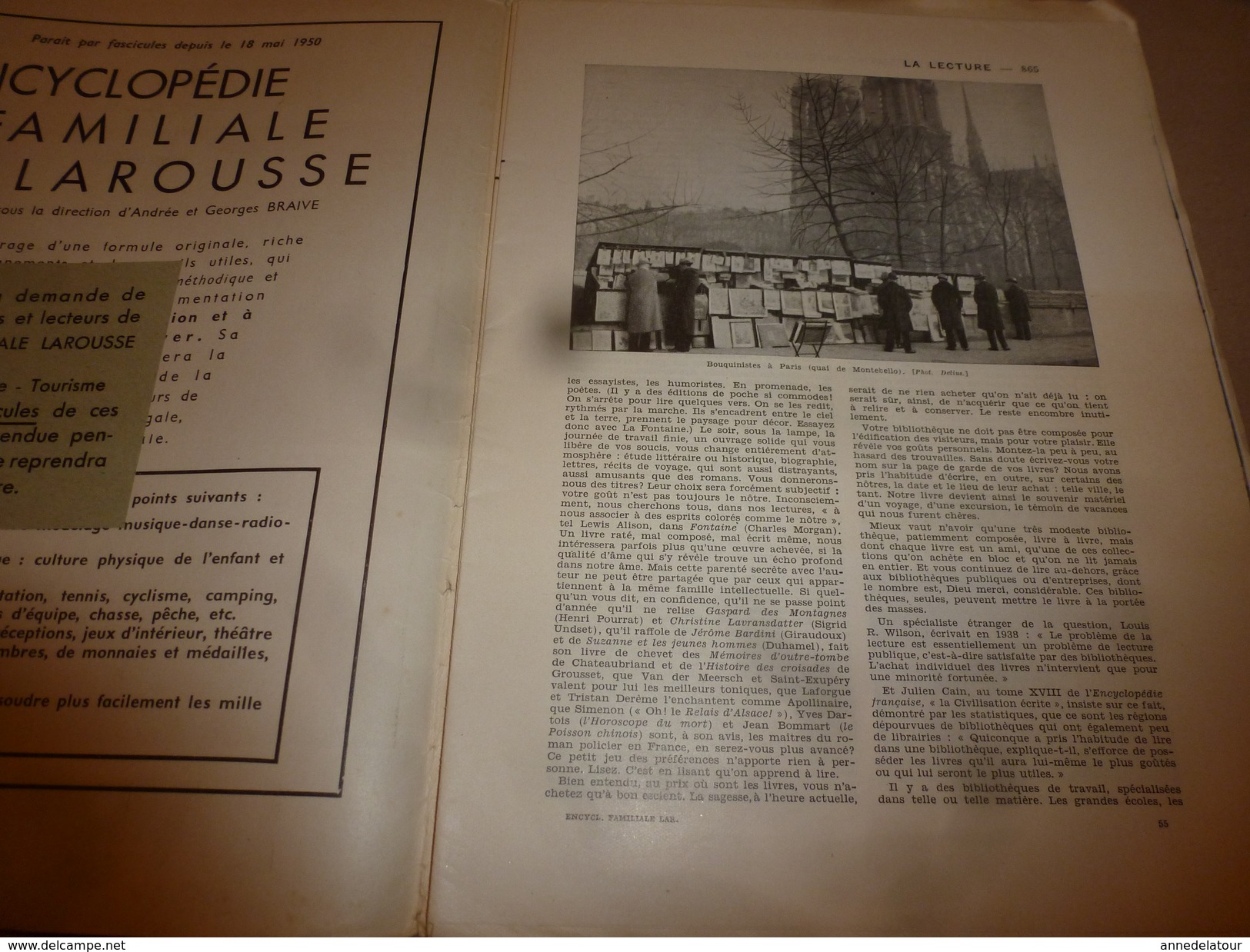 1950 ENCYCLOPEDIE FAMILIALE LAROUSSE ----->  La Lecture,Les Bibliothèques,Les Musées,Le Théâtre,Le Cirque,Le Cinéma - Encyclopaedia