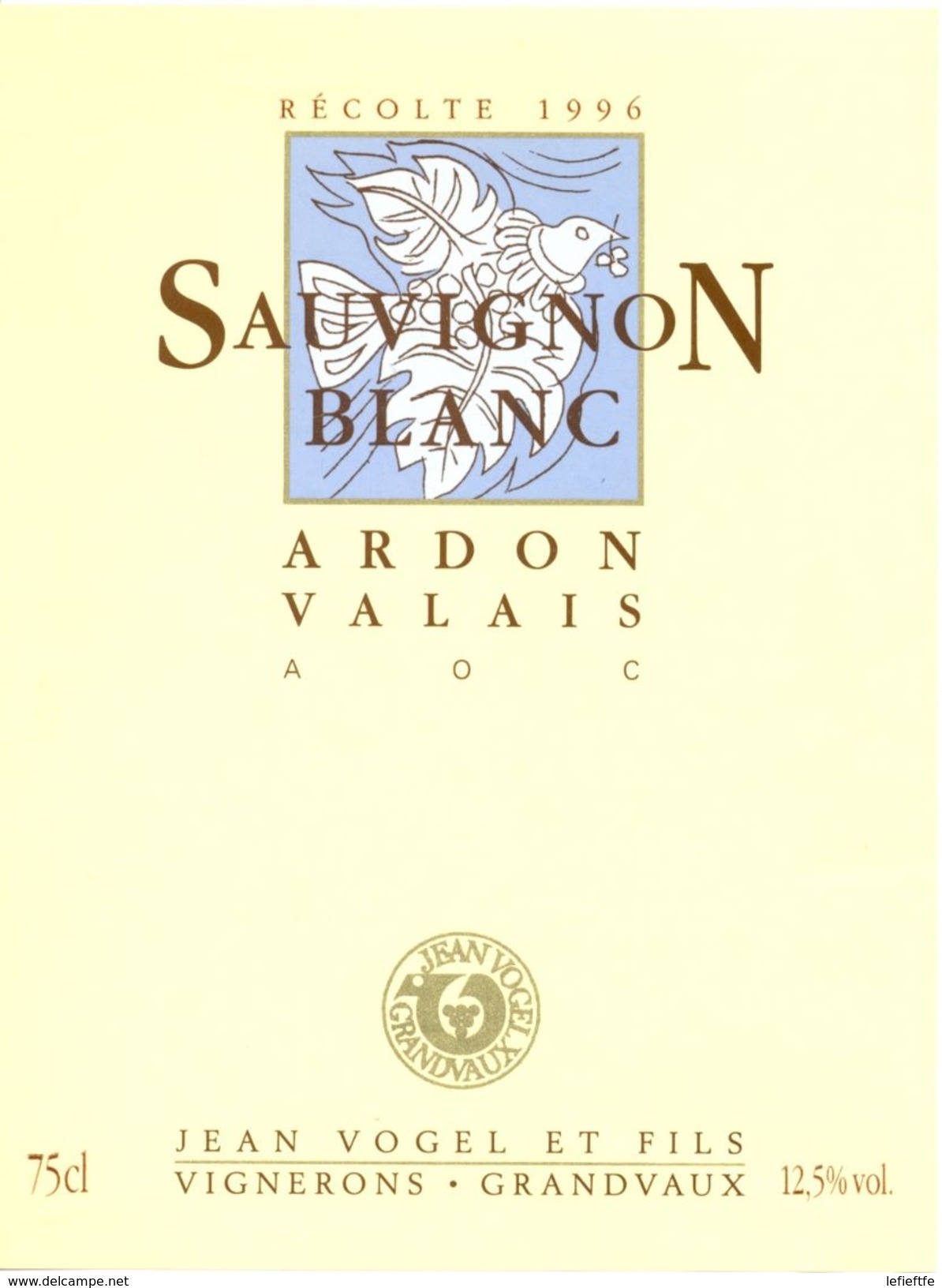 1505 - Suisse - Sauvignon Blanc - Récolte 1996 - Ardon Valais A.O.C. - Jean Vogel Et Fils Vignerons - Grandvaux - White Wines