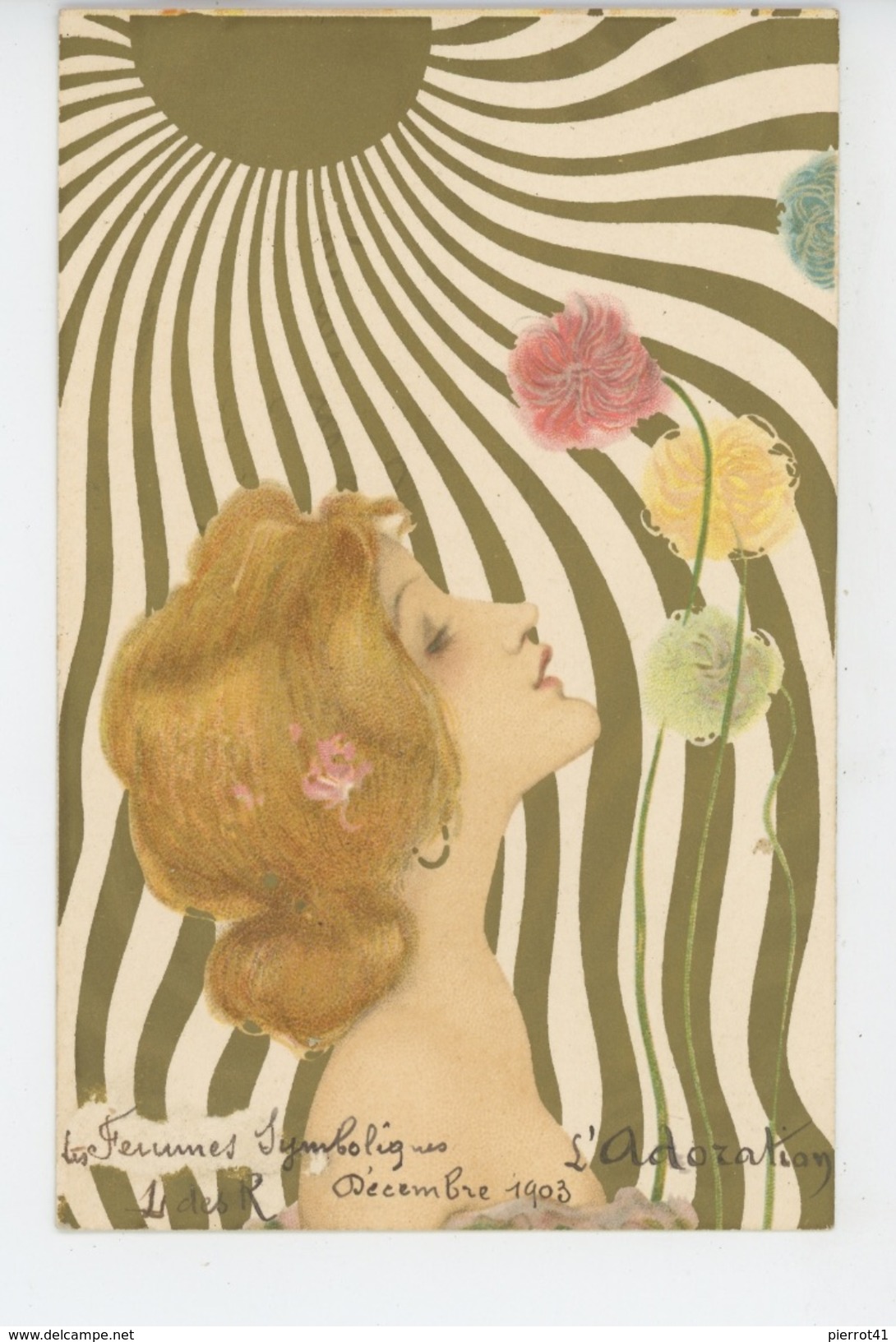 FEMMES - FRAU - LADY - Jolie Carte Fantaisie Femme Au Soleil "L'Adoration " Signée RAPHAEL KIRCHNER - Kirchner, Raphael