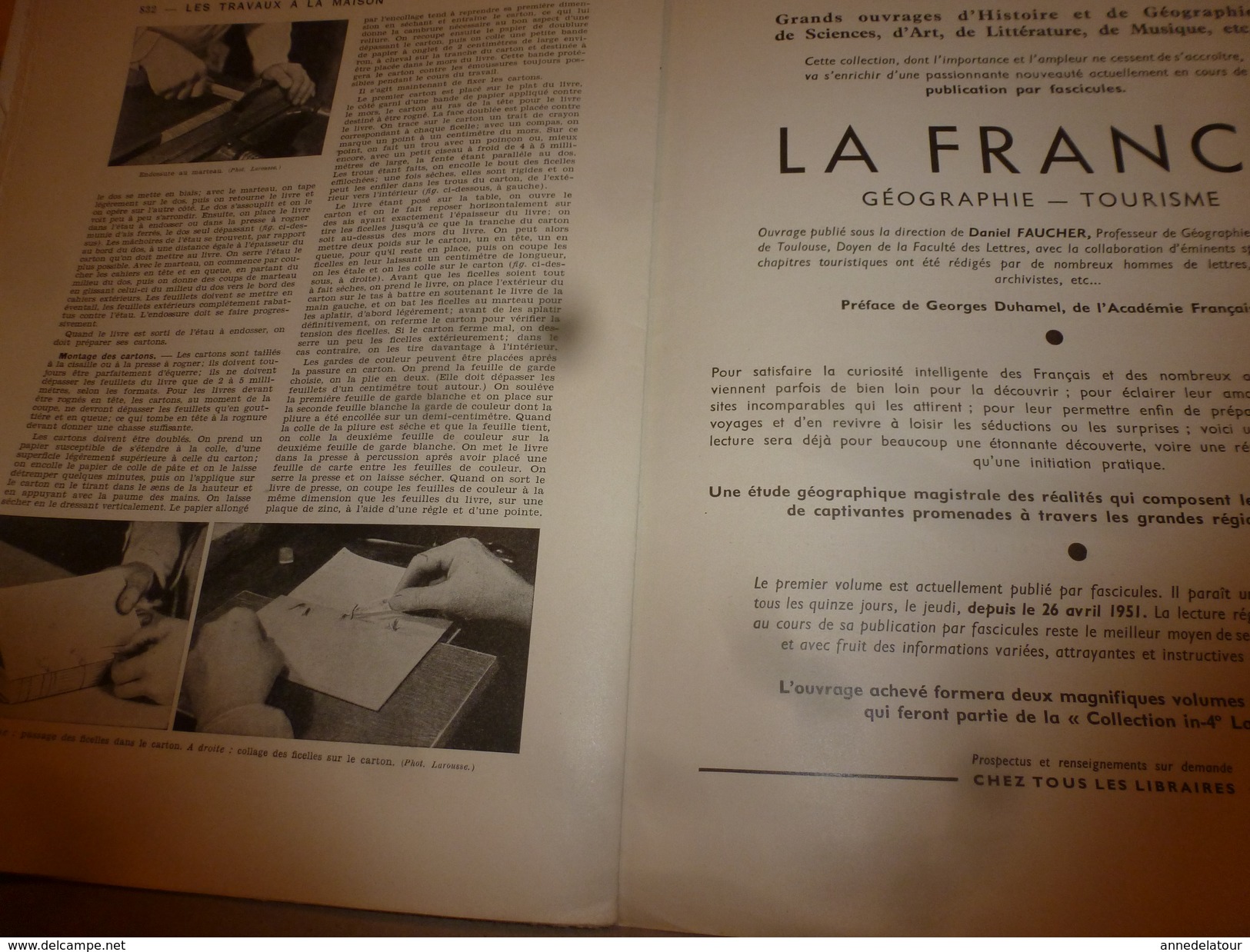 1950 ENCYCLOPEDIE FAMILIALE LAROUSSE ->Tapisserie,Broderie,Vitrail,Photographie,Cinématog,Encadrement,Cartonnage,Reliure