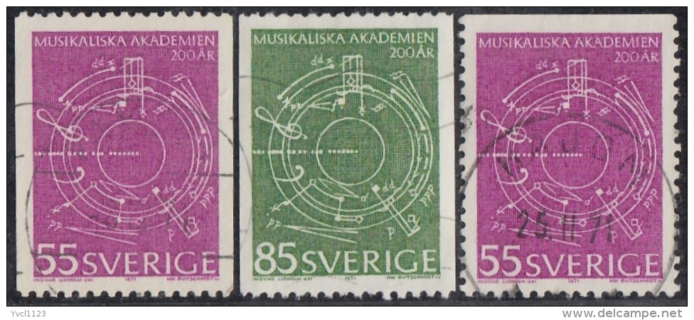 SWEDEN - Scott #889-891 Abstract Music By Ingvar Lidholm  / Complete Set Of 3 Used Stamps - Collections