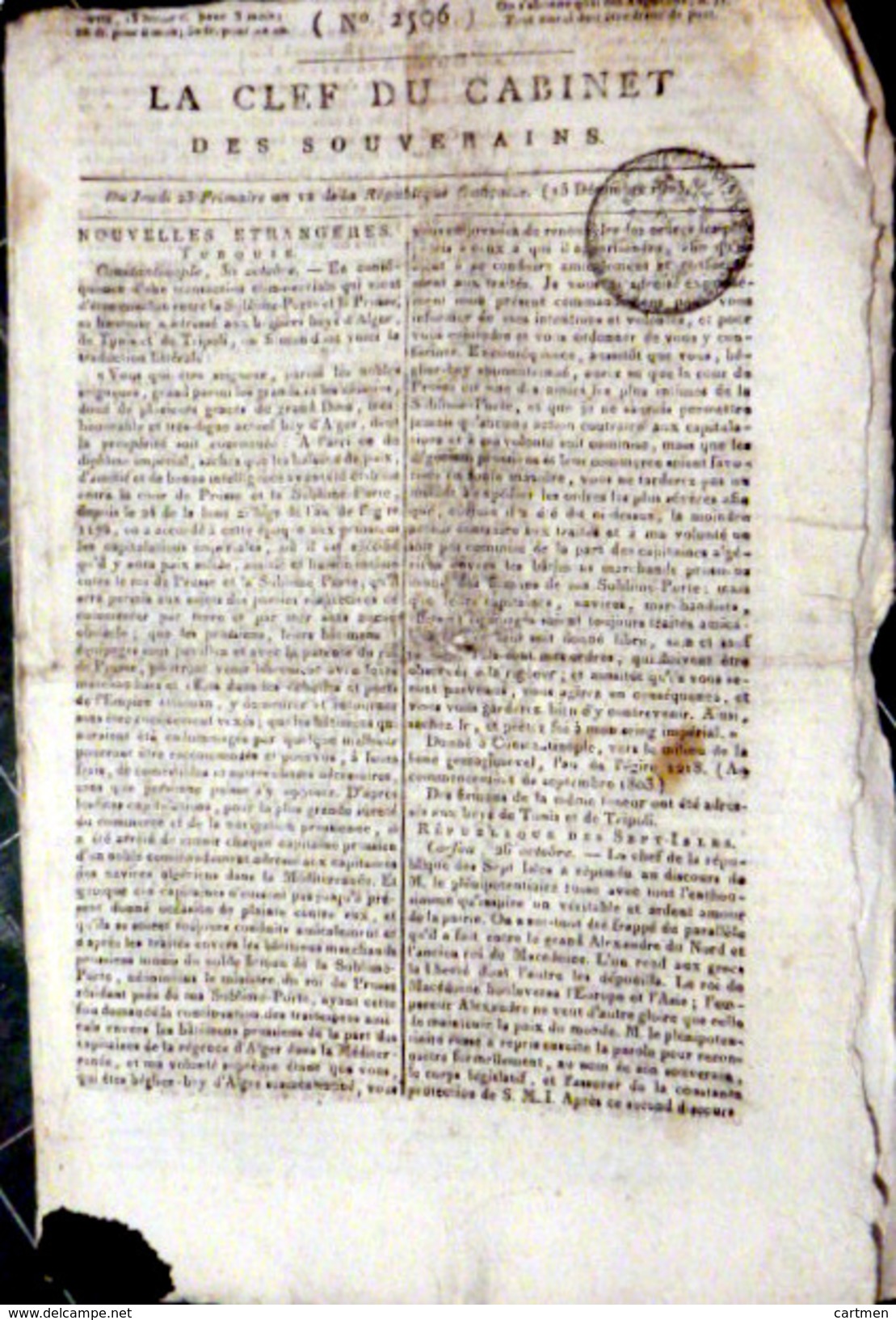 DEPORTATION DE FEMMES A BOTANY BAY PAR LES ANGLAIS  QUOTIDIEN LA CLEF DU CABINET 1803 - Periódicos - Antes 1800