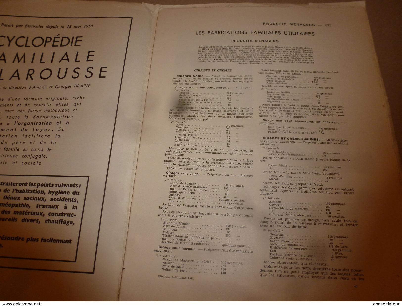 1950 ENCYCLOPEDIE FAMILIALE LAROUSSE ->Produits (ménagers, De Toilette),Papiers,Encres,Timbres Et Cachets; Jardinage - Enzyklopädien