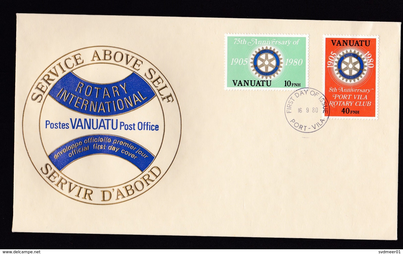 Vanuatu: FDC First Day Cover, 1980, 2 Stamps, Rotary Club Port Vila (traces Of Use) - Vanuatu (1980-...)