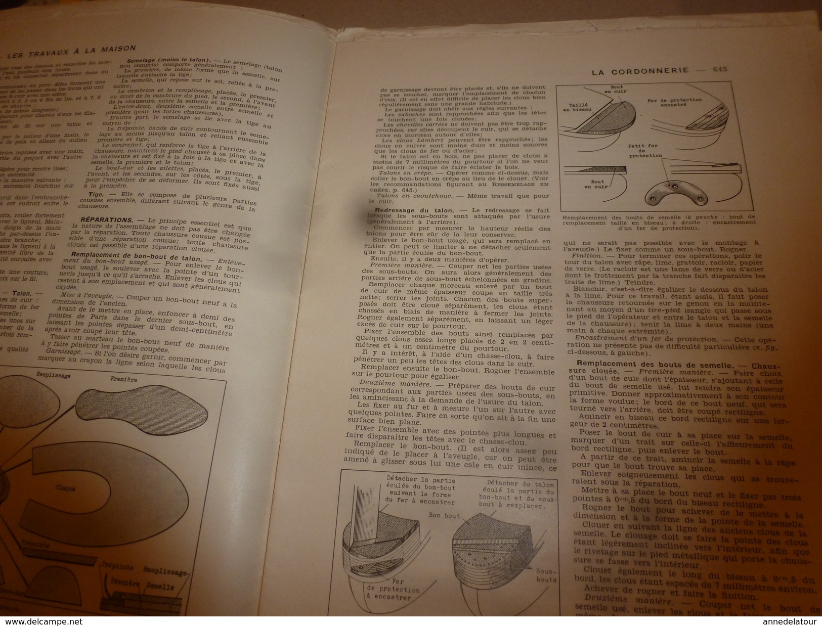 1950 ENCYCLOPEDIE FAMILIALE LAROUSSE ->Cordonnerie,Maroquinerie,Bicyclette,Motocyclette,Automobile,Travaux à La Maison - Encyclopédies