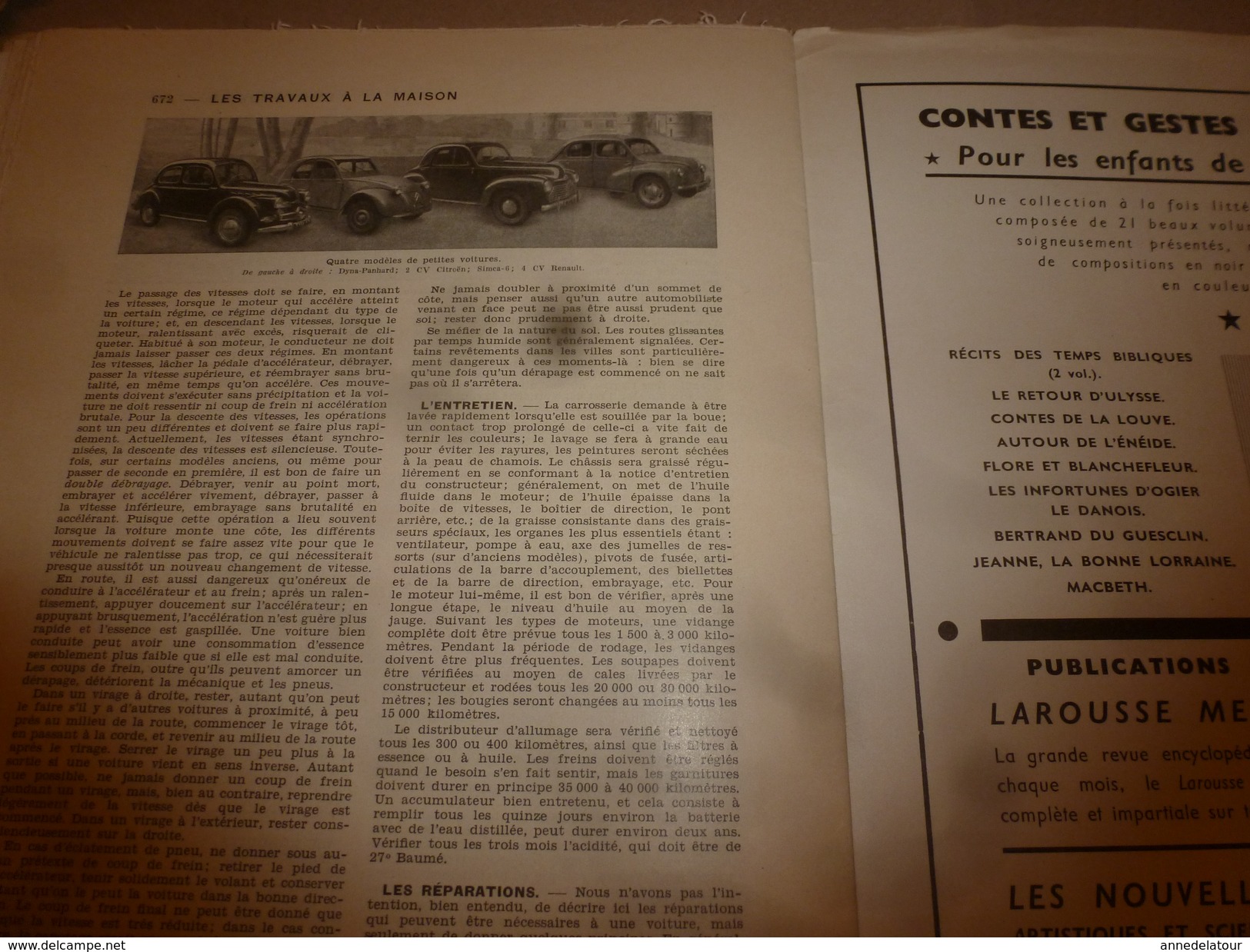 1950 ENCYCLOPEDIE FAMILIALE LAROUSSE ->Cordonnerie,Maroquinerie,Bicyclette,Motocyclette,Automobile,Travaux à la maison