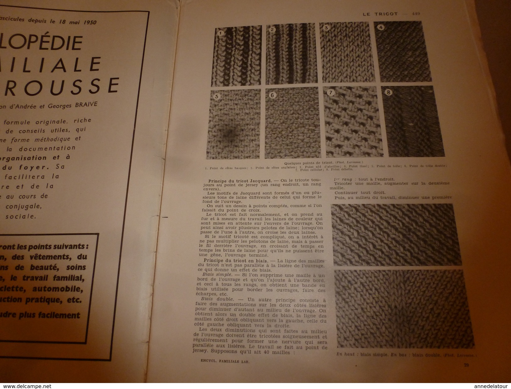 1950 ENCYCLOPEDIE FAMILIALE LAROUSSE ->Le Tricot, Le Crochet, L'hygiène De L'habitation, Les Soins Du Corps - Enzyklopädien