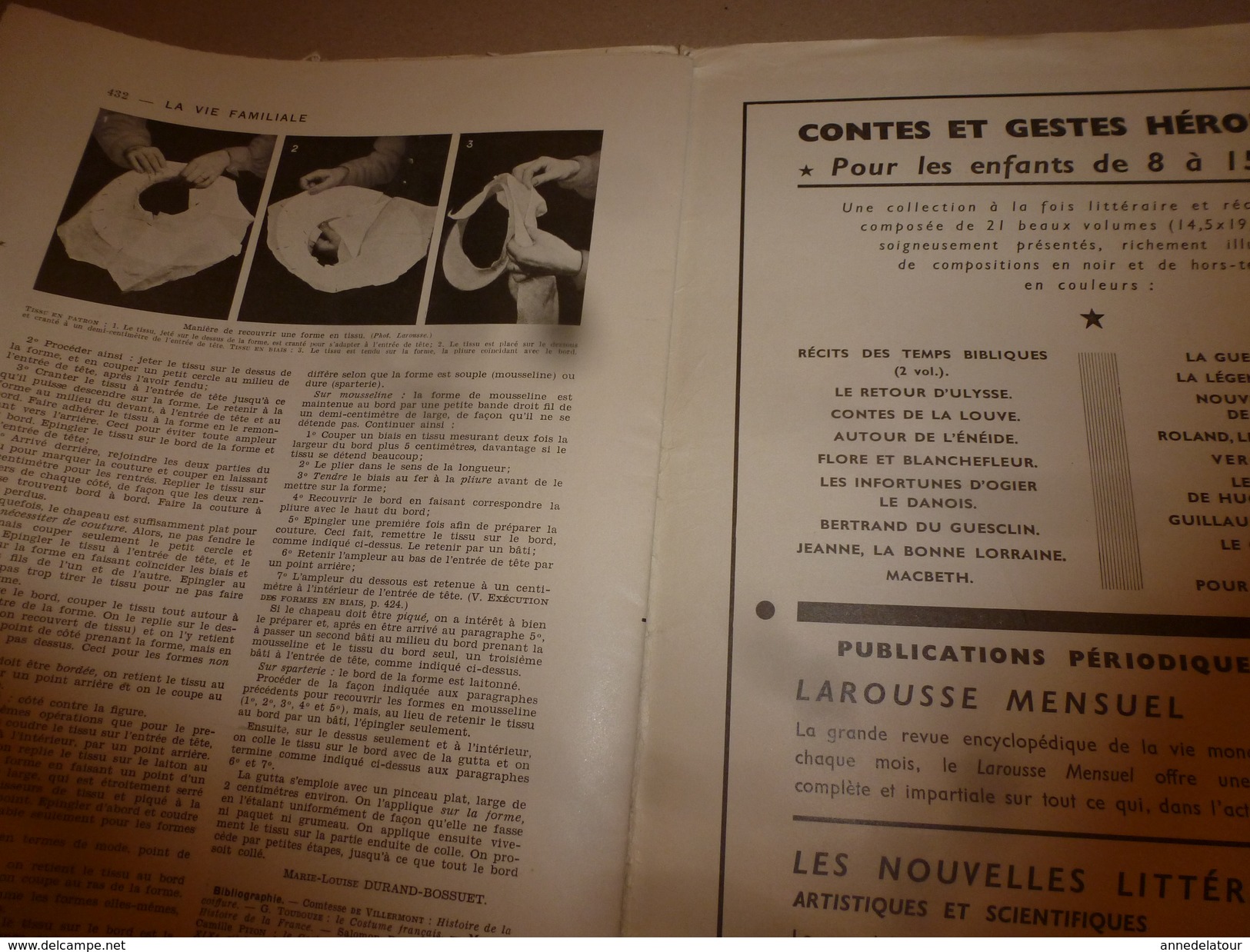 1950 ENCYCLOPEDIE FAMILIALE LAROUSSE ->Le raccommodage , Le tricot,La confection des vêtements, La mode