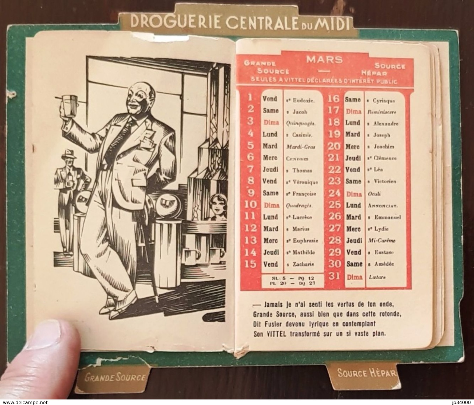 CALENDRIER 1935. Droguerie Centrale Du Midi (BEZIERS) Dimension: 14 Cm X 12 Cm - Petit Format : 1921-40