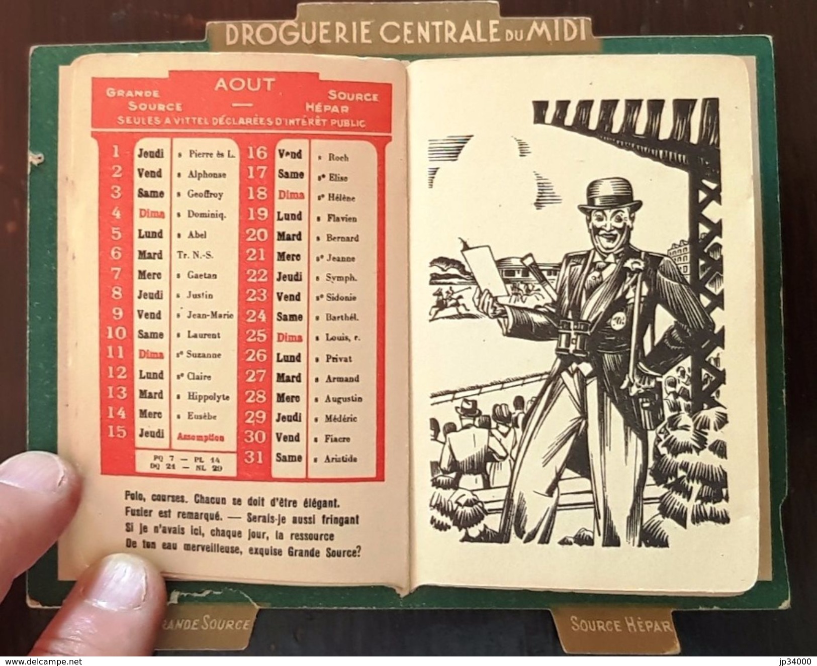 CALENDRIER 1935. Droguerie centrale du midi (BEZIERS) Dimension: 14 cm x 12 cm