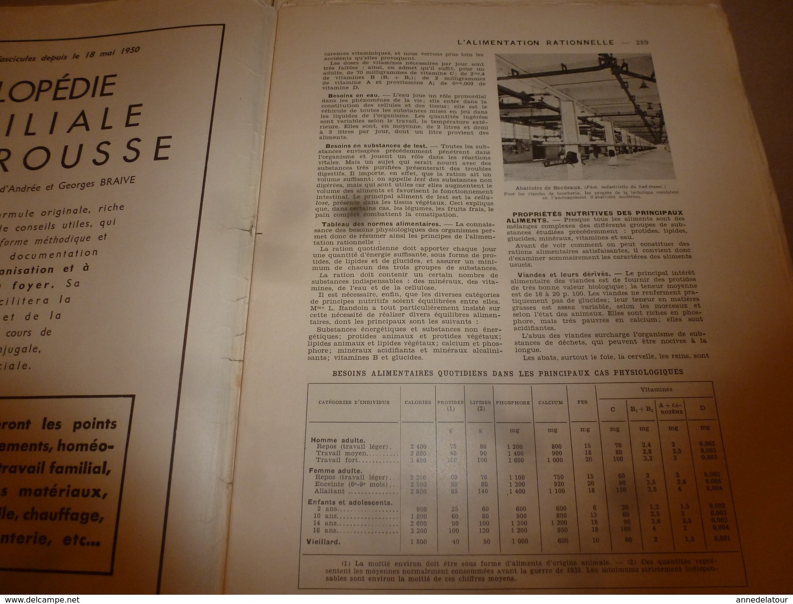1950 ENCYCLOPEDIE FAMILIALE LAROUSSE -> L'alimentation Rationnelle, La Gastrotechnie - Encyclopédies