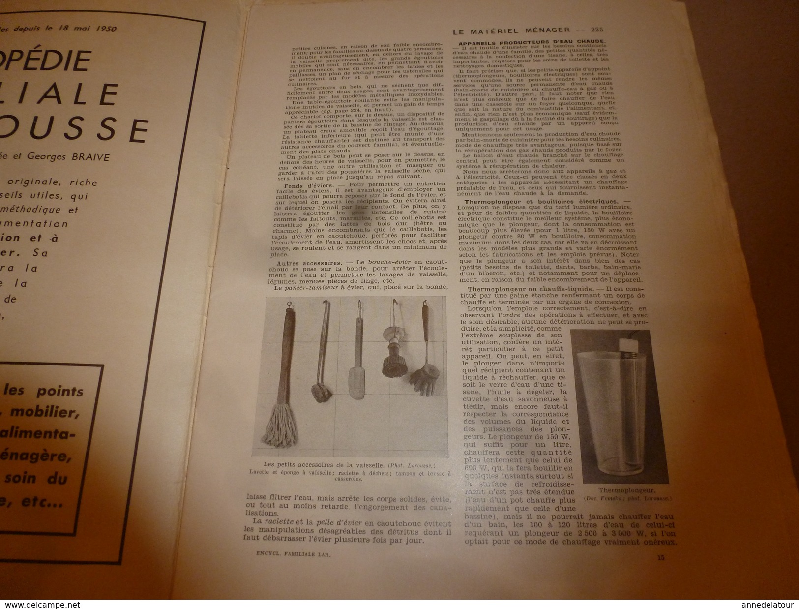 1950 ENCYCLOPEDIE FAMILIALE LAROUSSE -> Le Matériel Ménager (très Important Documentaire Texte ,photos Et Dessins) - Encyclopédies