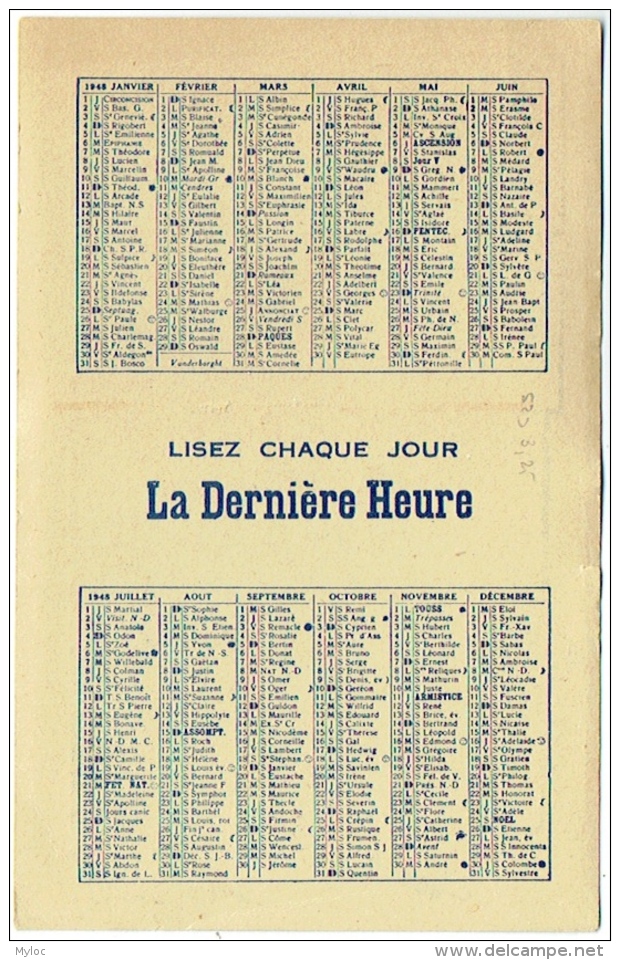Carte Publicité/Calendrier. La Dernière Heure. 1948. - Petit Format : 1941-60