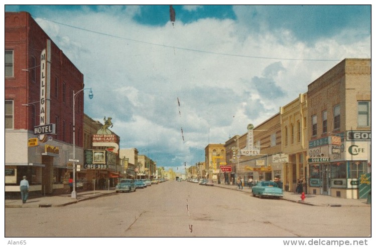 Miles City Montana, Street Scene, Autos, Business Signs, C1950s Vintage Postcard - Miles City